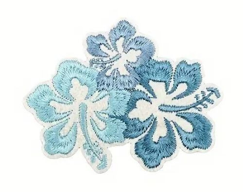 Blue Floral Iron-On Embroidered iron on Patch 2+3/4 x 2+1/4 inch FREE SHIPPING