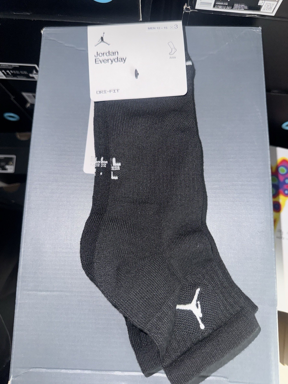 Size XL (12-15) Jordan Everyday Ankle Socks (3 Pairs) Black White DX9655-010