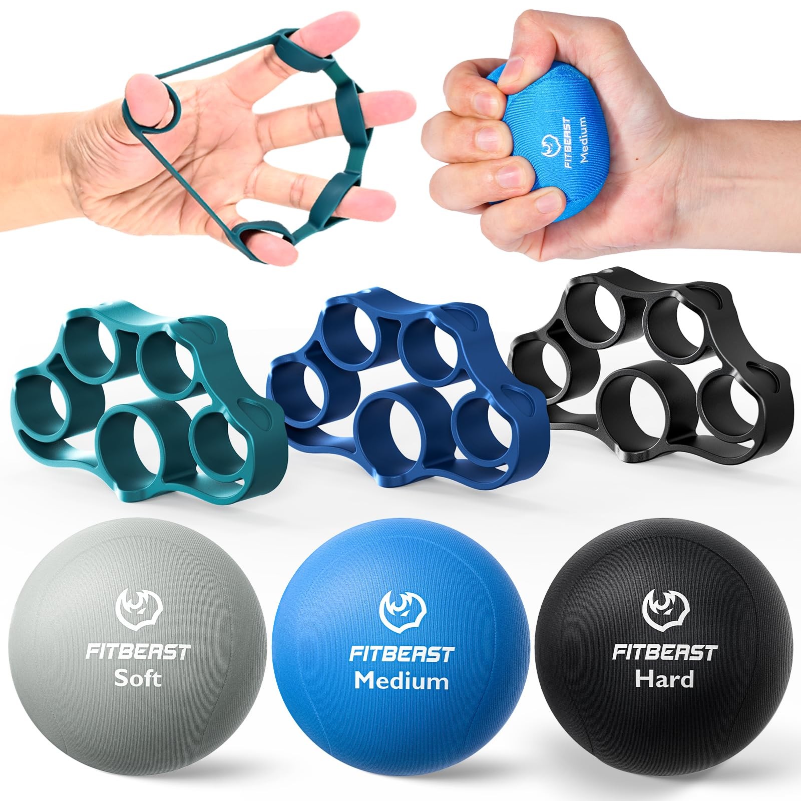 Grip Strength Trainer – 6 Pieces Hand Therapy Kit with Finger Extension Exerc...