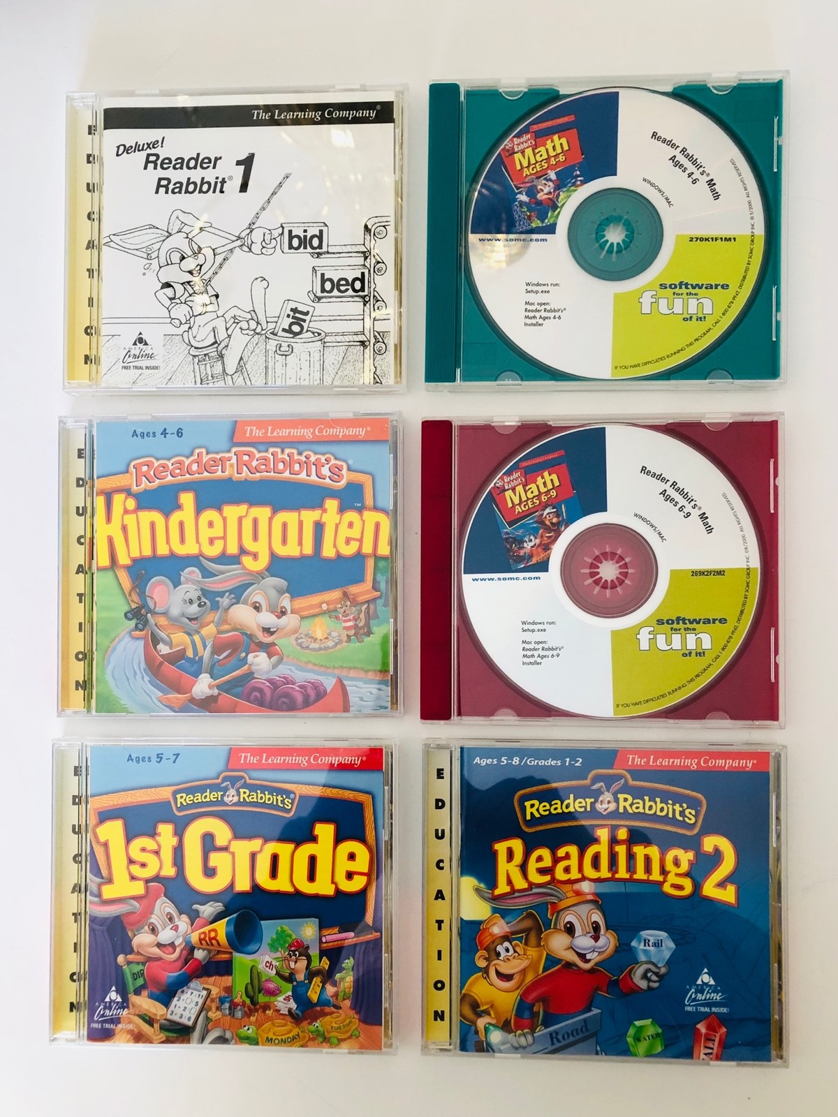 LOT OF 6 VTG  PC MAC CDROM LEARNING COMPANY READER RABBIT Ages 3-9 1994-1997