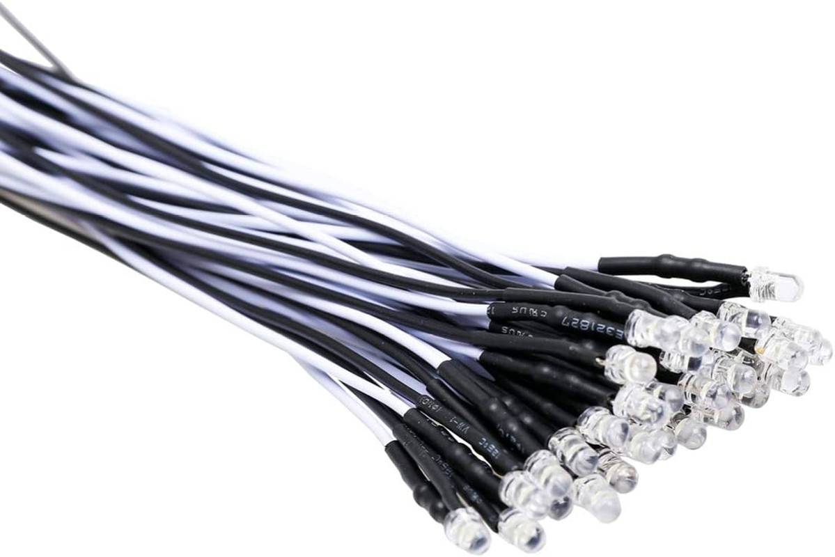 30Pcs 12 Volt 3Mm White LED Lights Emitting Diodes Pre Wired 7.9 Inch DC 12V LED