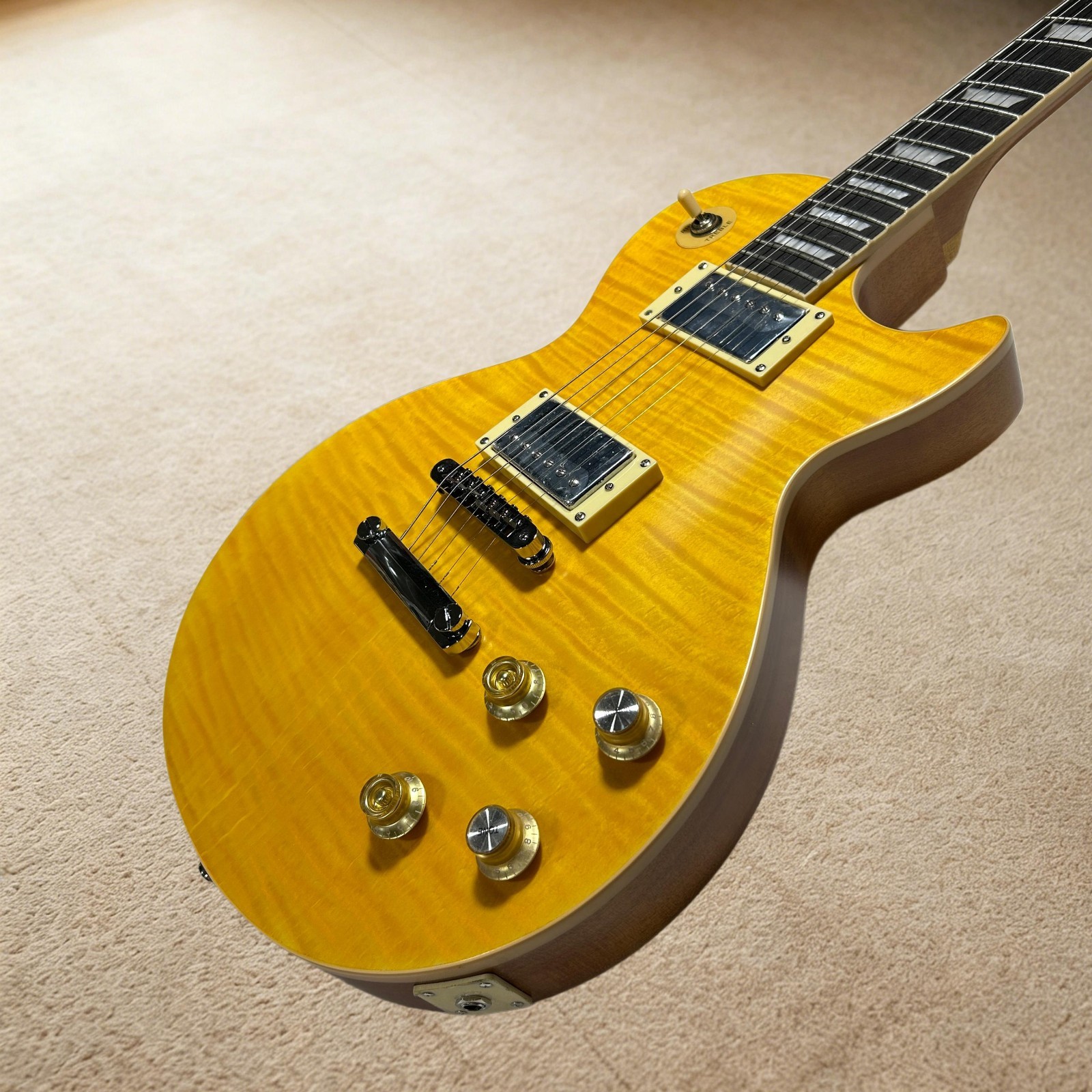 LP Electric Guitar Yellow Color Matte Finish Flame Maple Top Fret Binding