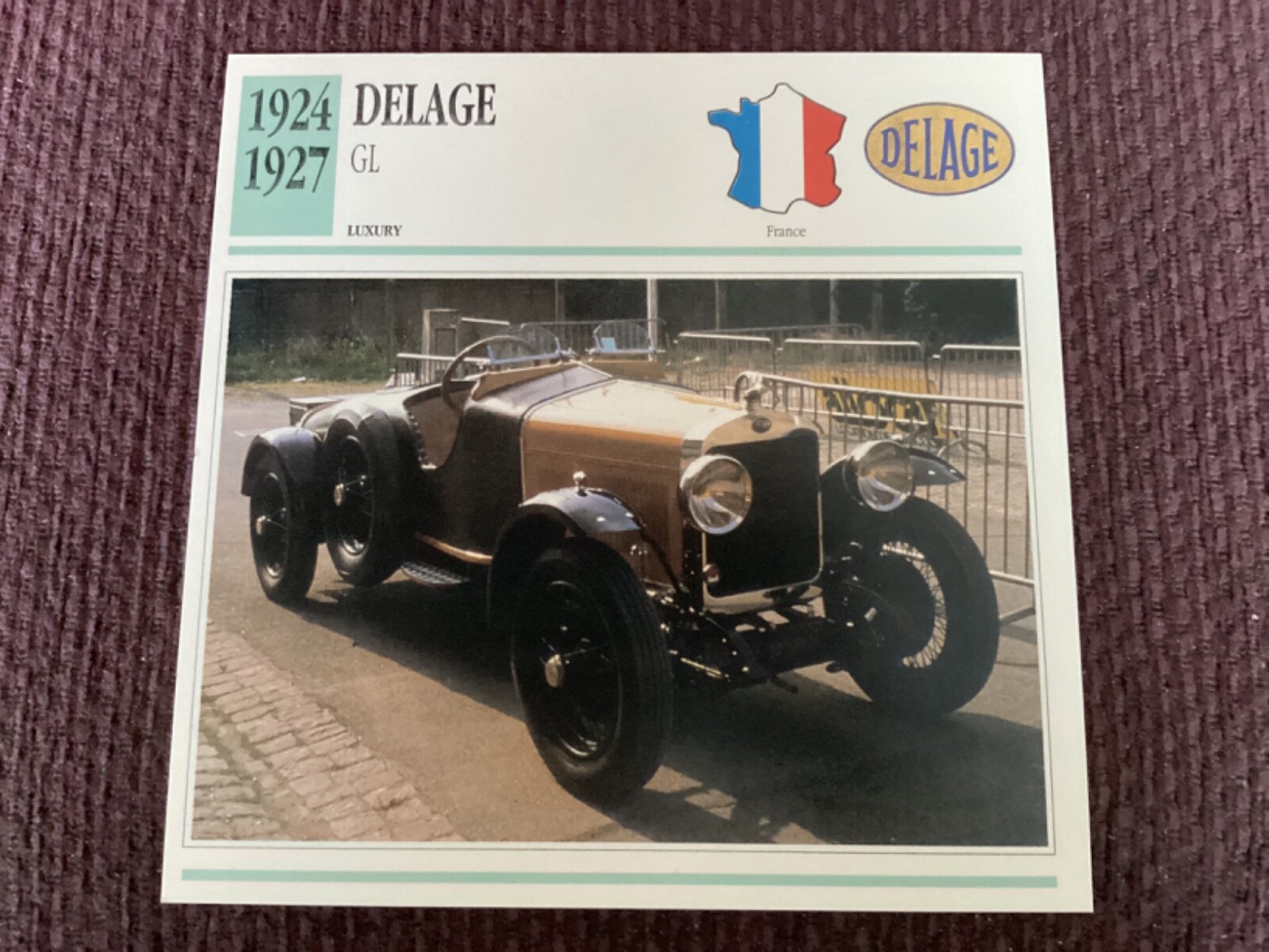 Delage GL,   1924-27,   Luxury Car, France,  Collectors Card