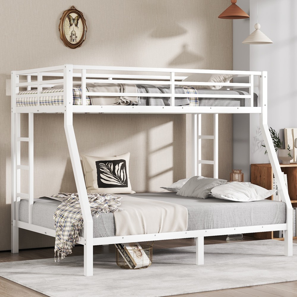 Twin over Full Metal Bunk Bed for Teens/Adults, Sturdy Noise-Free w/ Guardrail
