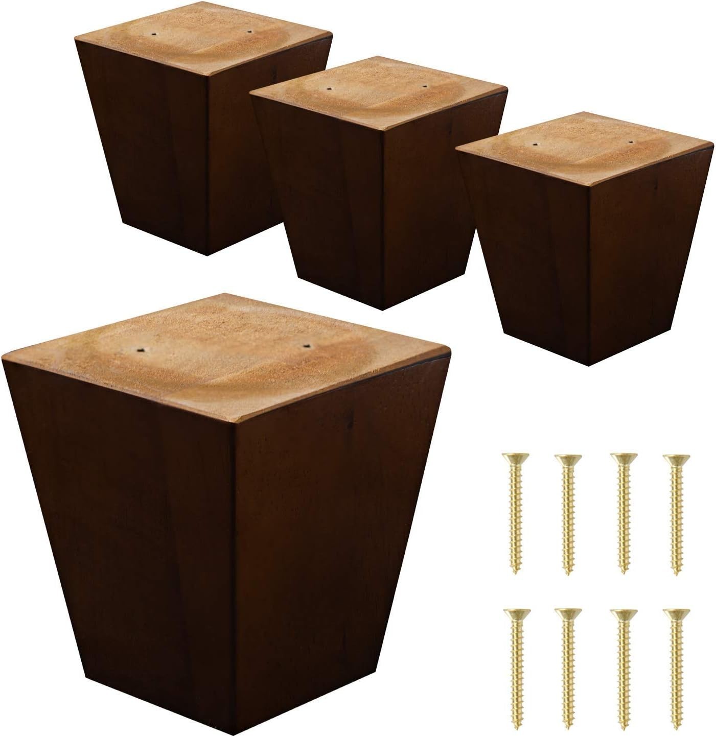 Legs for Furniture,Sofa Ottoman and Chair 4" Wood Feet Replacement,Set of 4 Squa