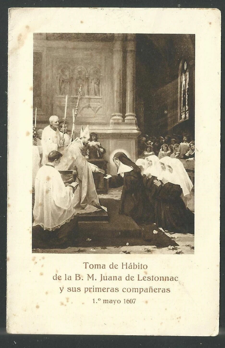 Holy card antique Beata Juana de Lestonac santino image pieuses estampa