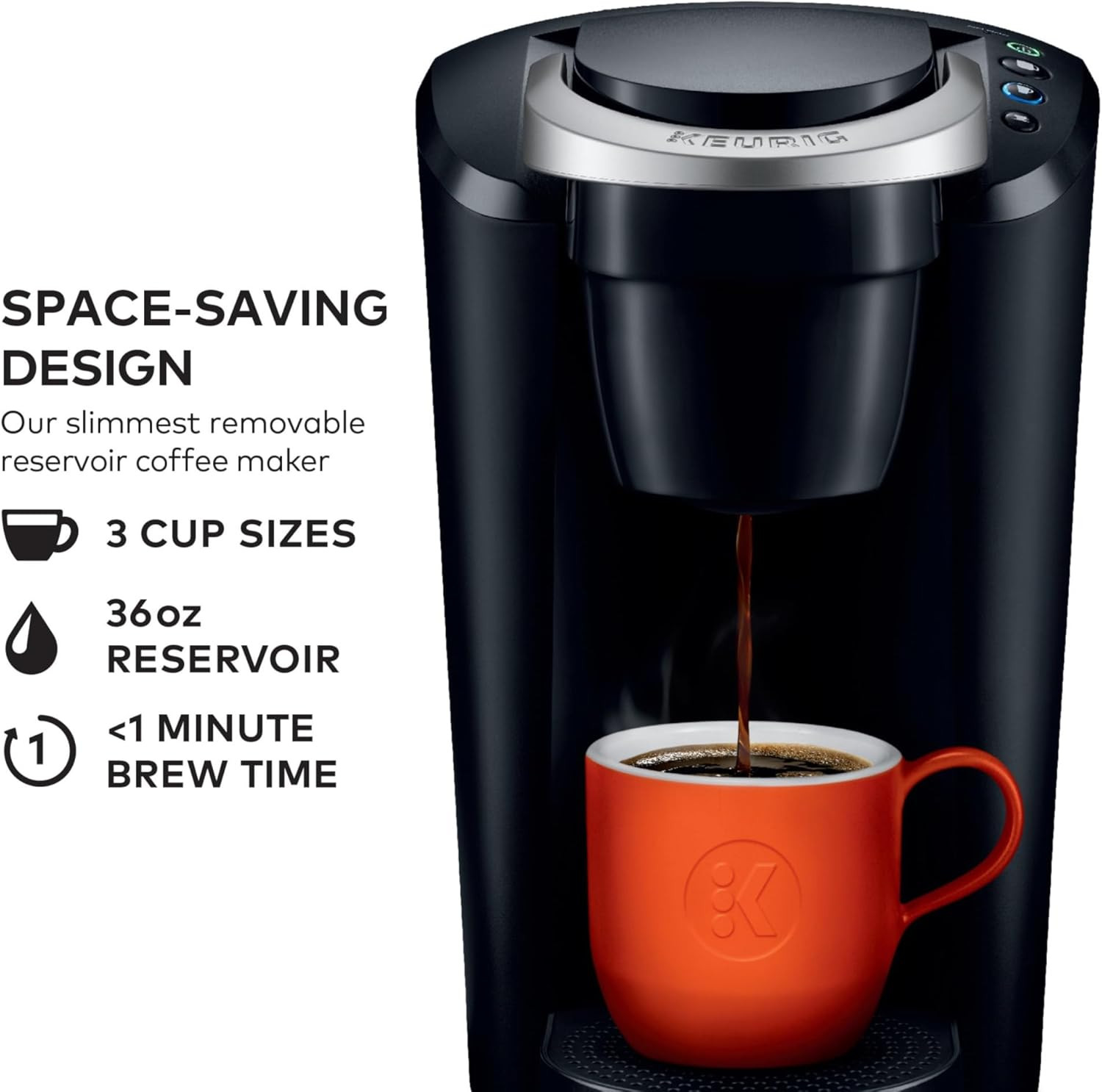 K-Compact Single-Serve K-Cup Pod Coffee Maker, with 3 Brew Sizes, Smart Start Fe
