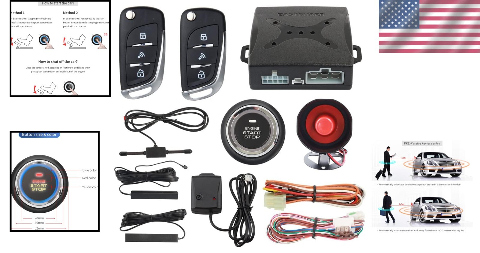 Keyless Entry & Remote Start System with Shock Sensor for 95% DC12V Vehicles