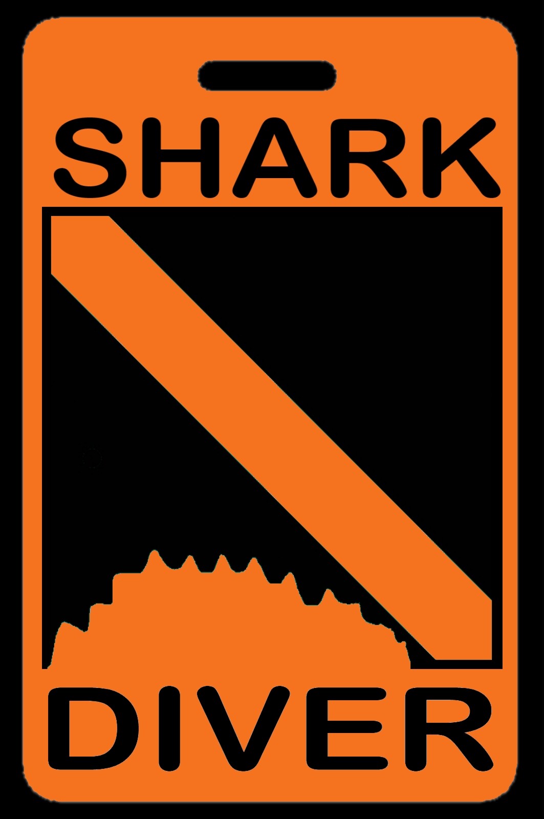 Safety Orange Shark Diver w/ Shark Bite SCUBA Diving Luggage/Gear Bag Tag - New
