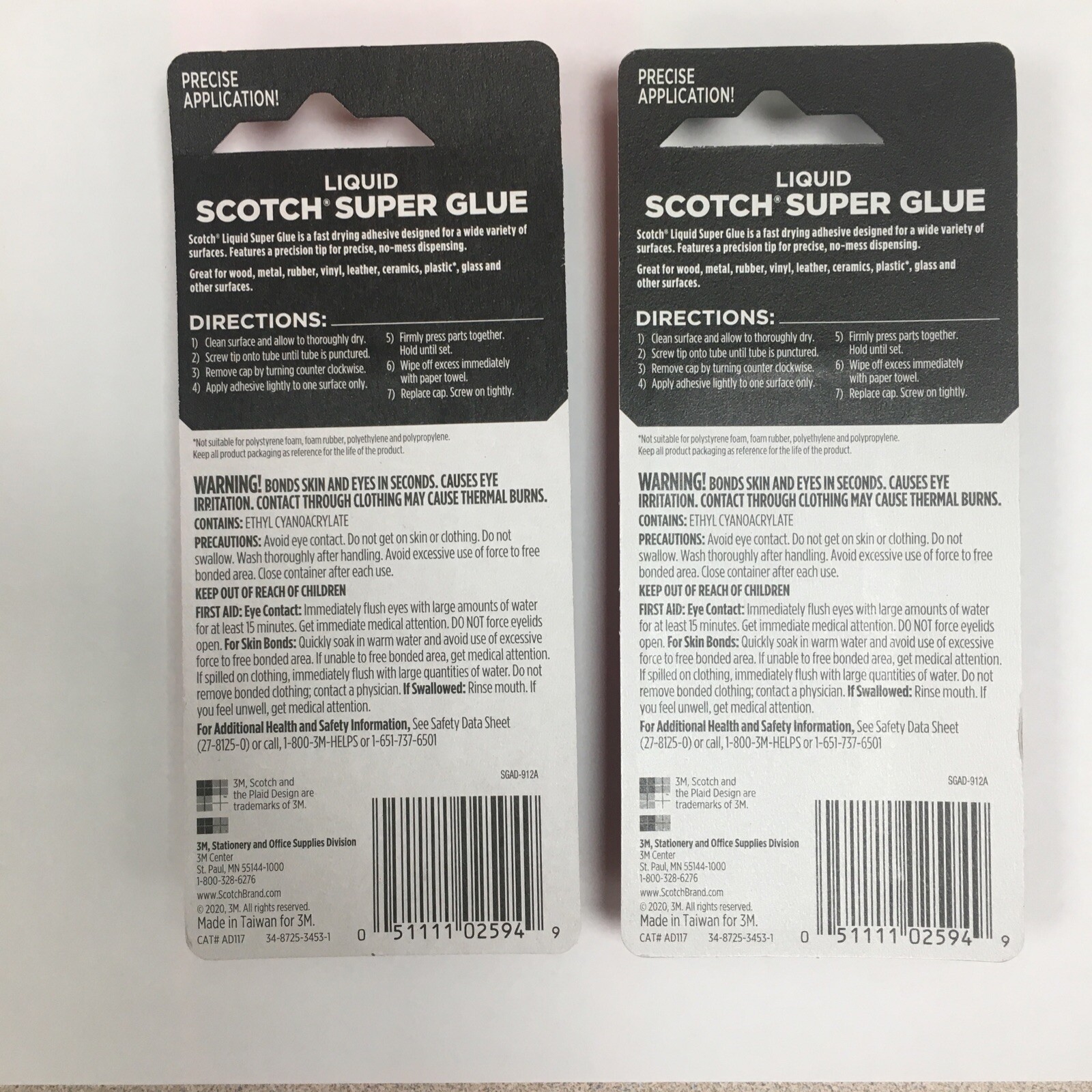 Super Glue Liquid 2 x 2Pkg .07oz (4 Bottles) 051111025949 Scotch - Free Shipping