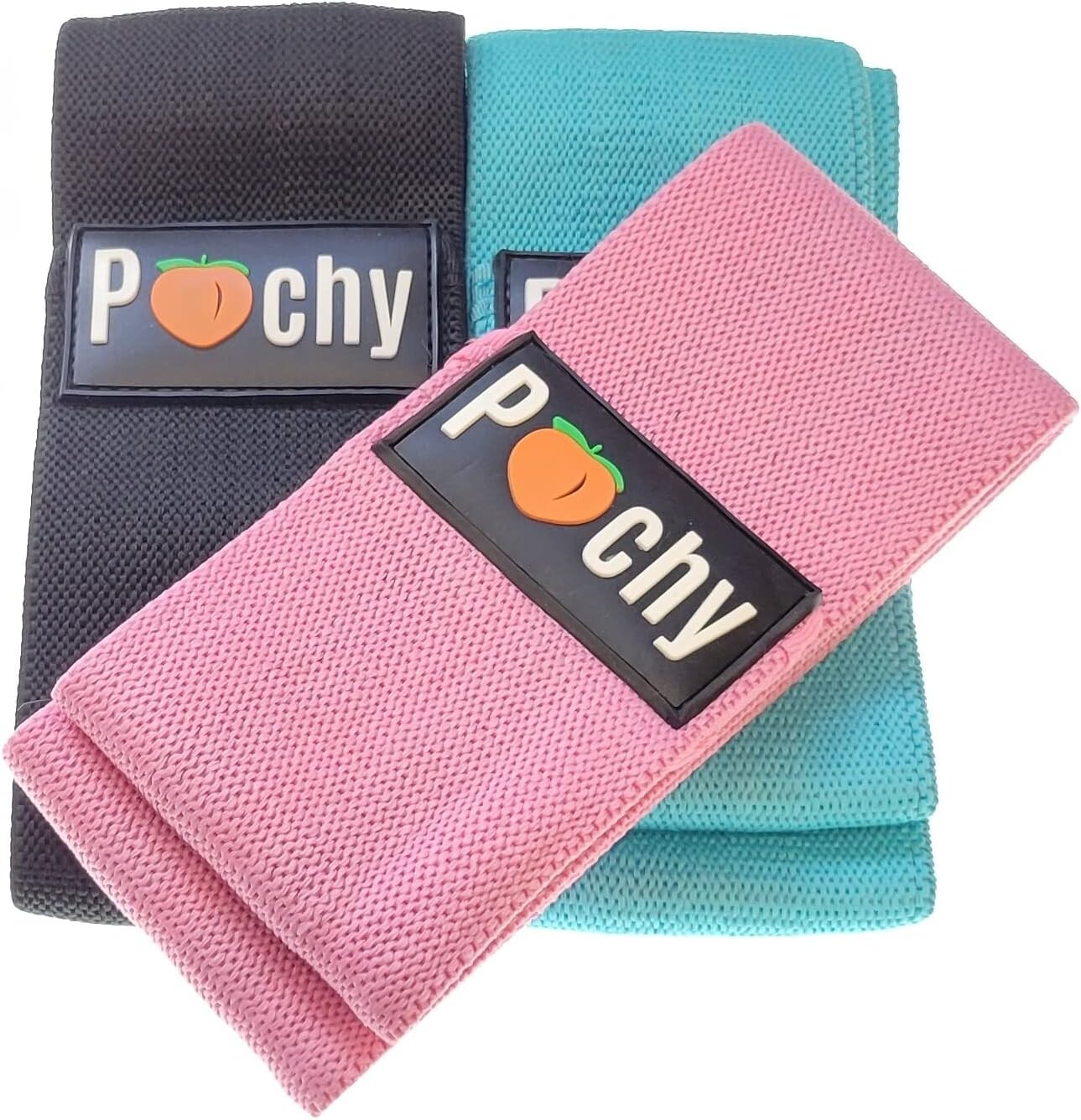 NWT 3 PACK PEACHY THICK ELASTIC STRETCH FABRIC BOOTY EXERCISE BANDS & CARRY CASE
