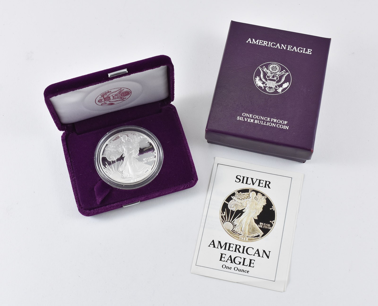 1988-S American Silver Eagle PROOF 1 Oz Silver - Coin & Box & COA