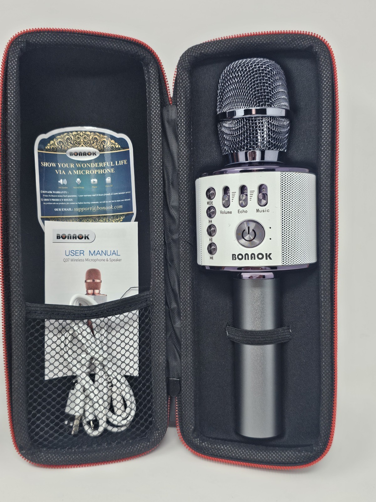 Bonaok Wireless Bluetooth Karaoke Microphone Portable Speaker USB