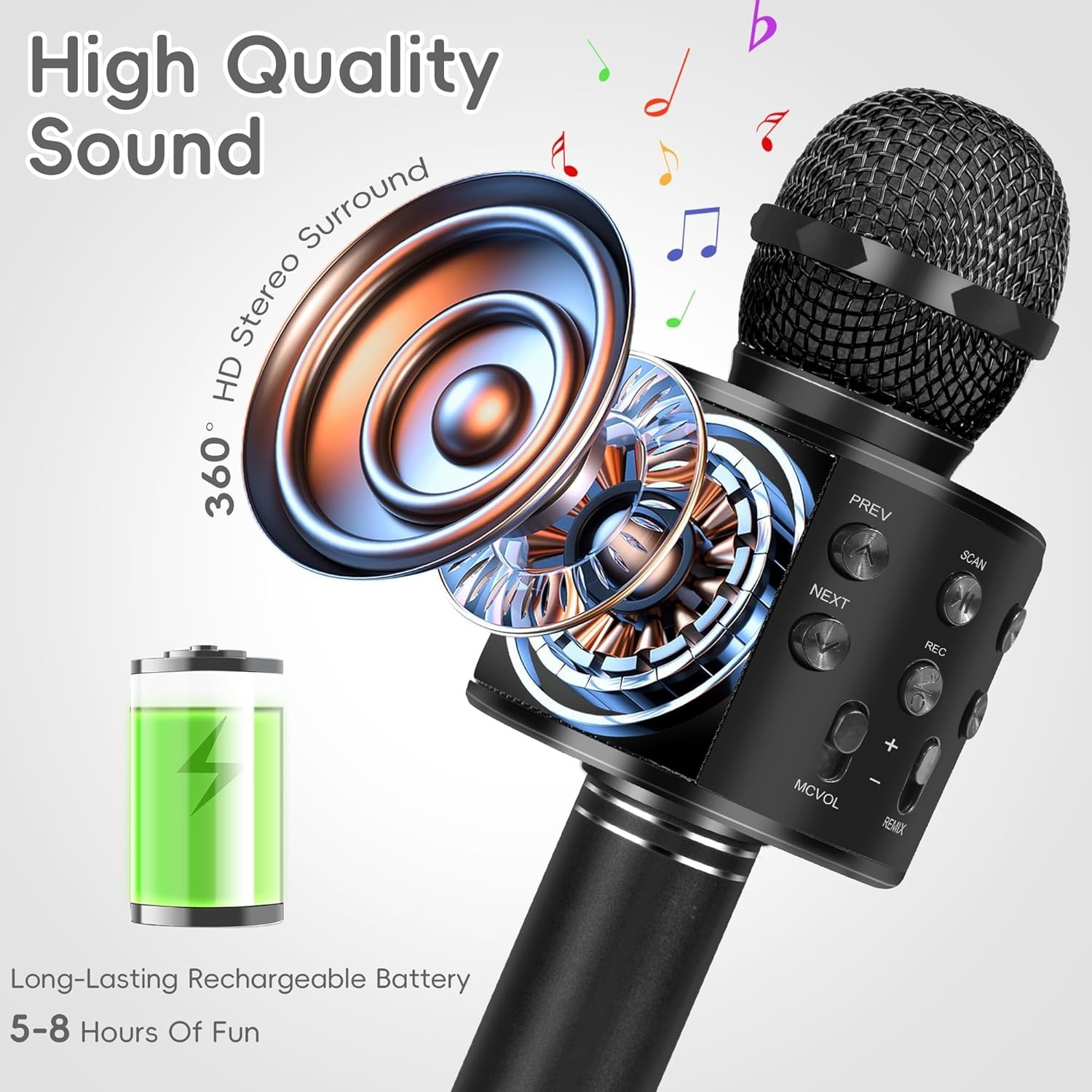 Versatile Wireless Karaoke Microphone with Adjustable FM Radio & Noise Reduction