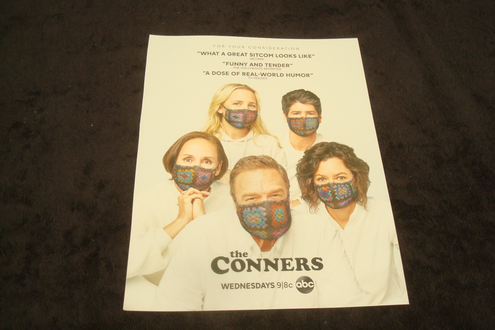 THE CONNERS 2022 Emmy ad with masks, John Goodman, Laurie Metcalf, Sara Gilbert