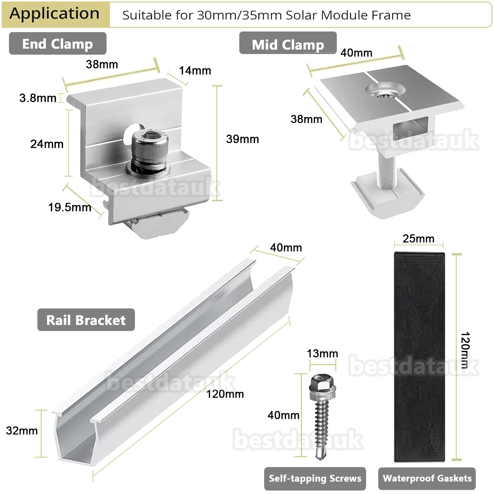 Solar Panel Roof Mount Rail Brackets Kit System for 1-4Pcs Solar Panels Mounting