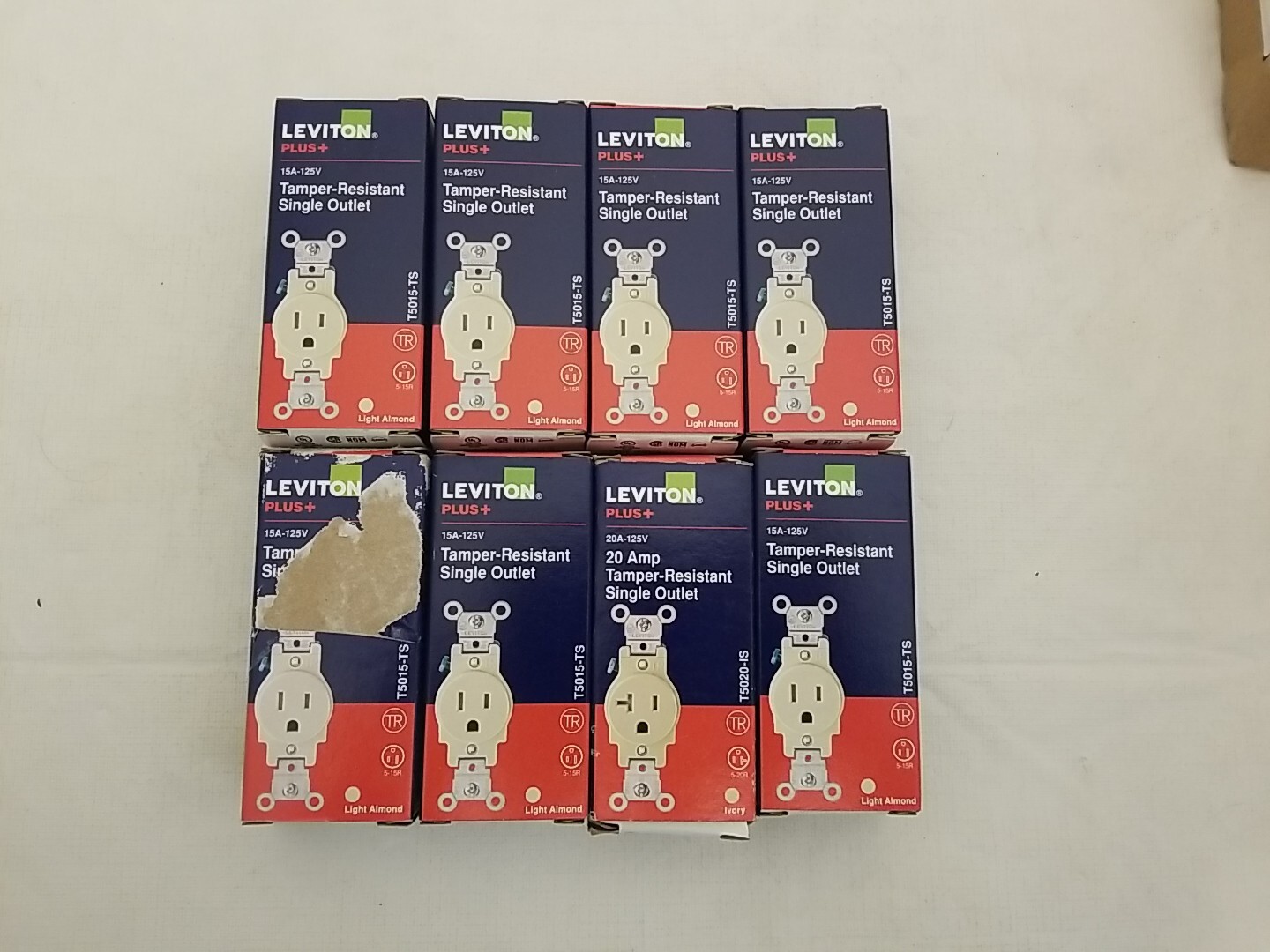 Leviton 20 Amp Commercial Grade Tamper Resistant Single Outlet, Ivory 8 PACK
