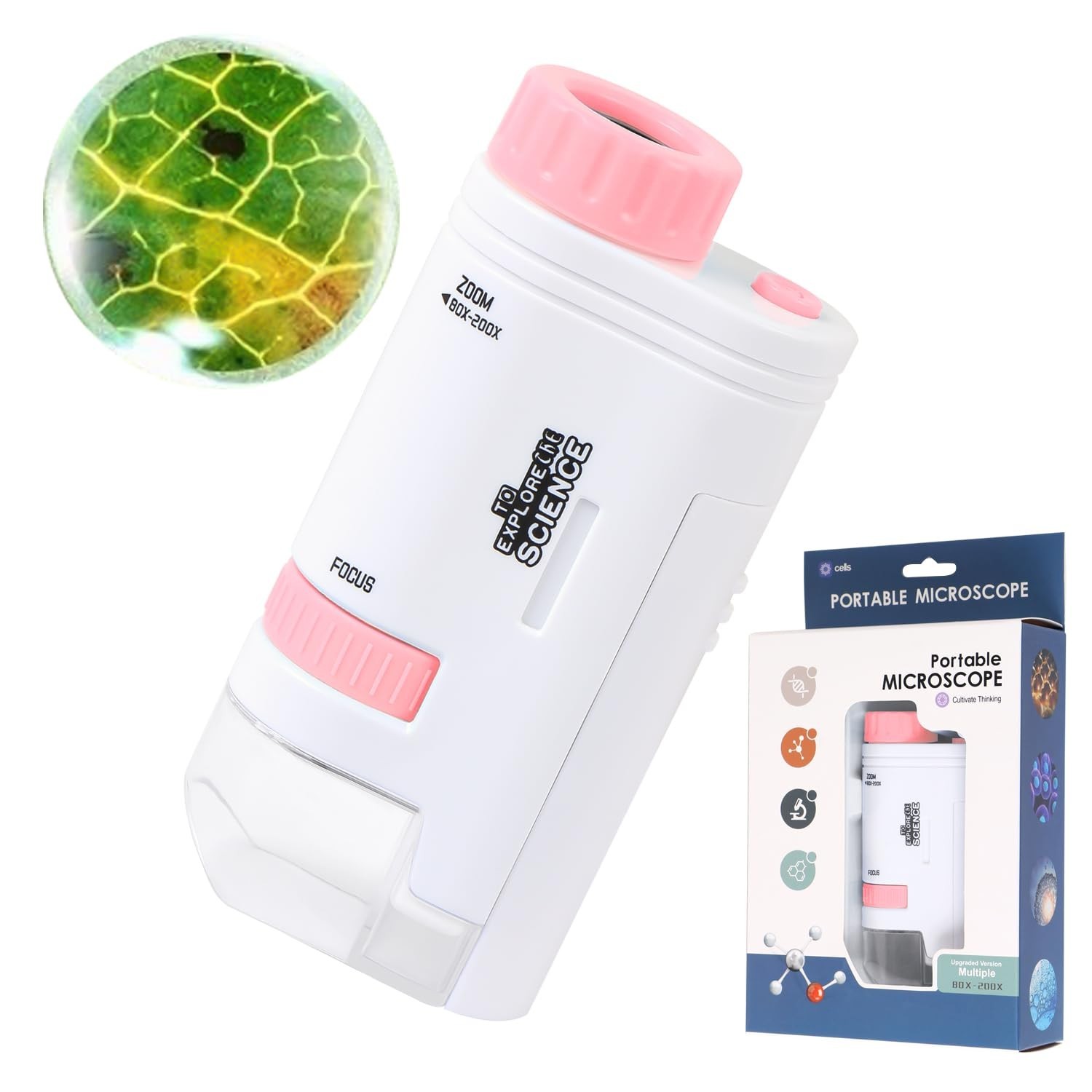 Microscope Pocket Handheld Miniscope 80X-200X Portable Microscope with LED Light