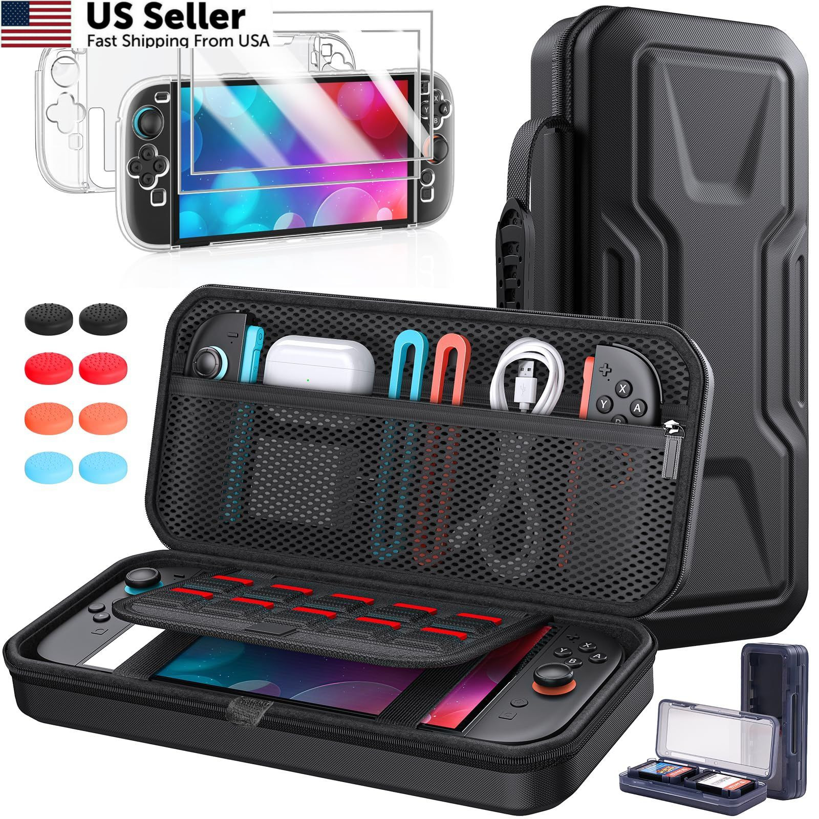 FYOUNG All in One Accessories Case Bundle for Nintendo Switch 2 Carbon Black