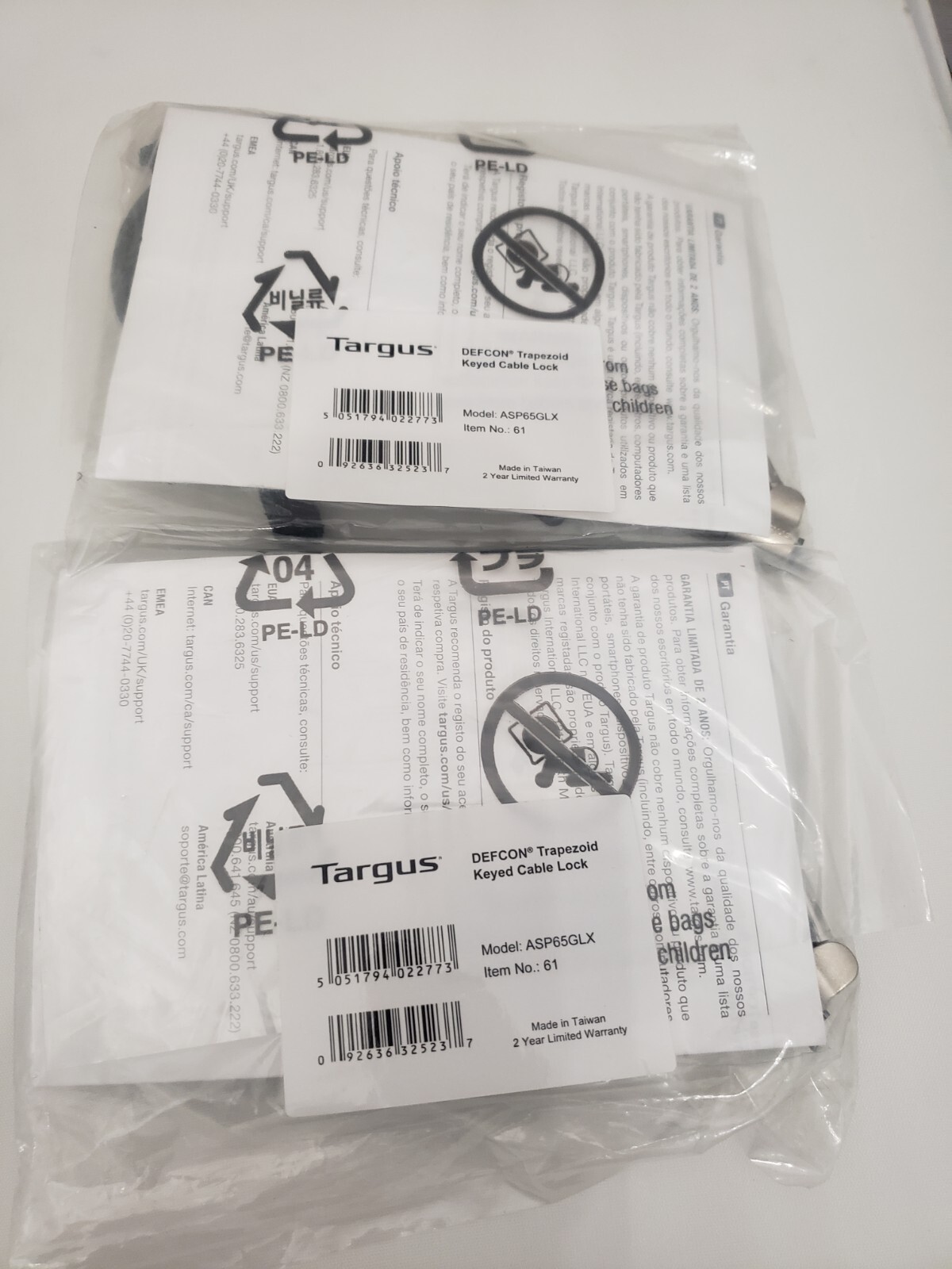 TARGUS ASP65GLX Targus DEFCON N-KL Mini Keyed Cable Lock - Black Silver Lot of 2