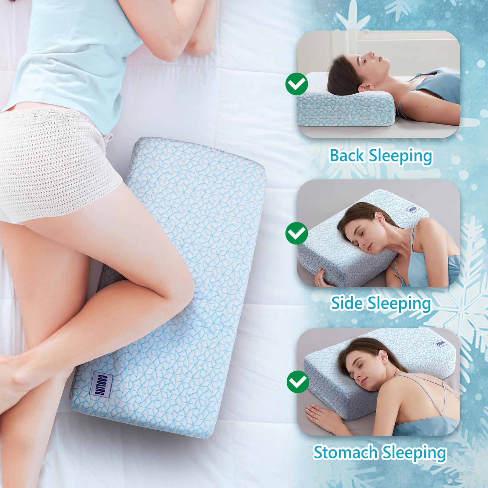 Cooling Cube Pillow for Side Sleepers, 40D High-Density Memory Foam Support H...