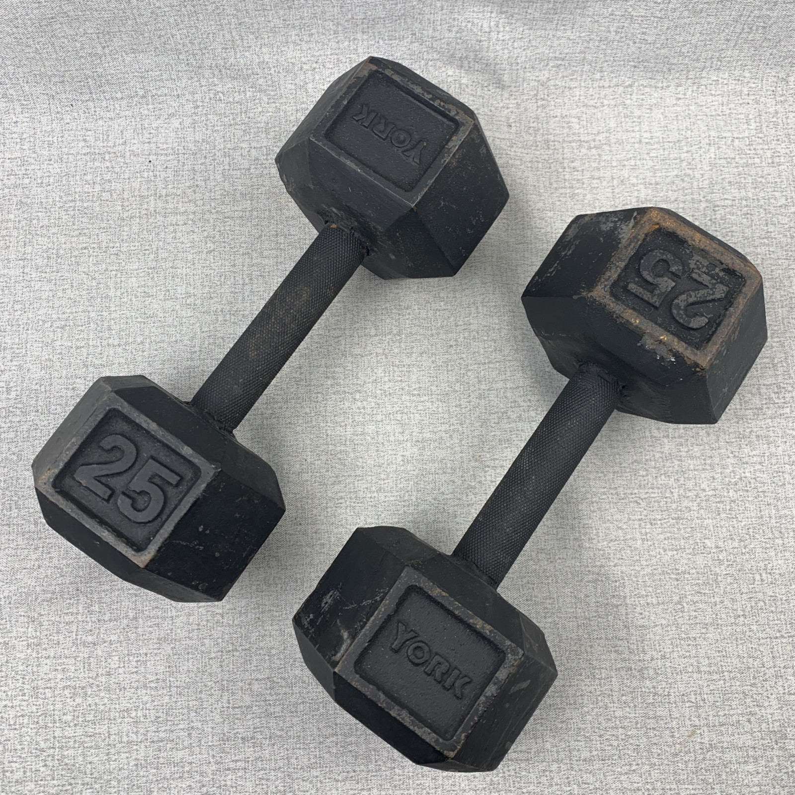 Vintage York 25 lbs Round Dumbells Pair - Hexagon Head