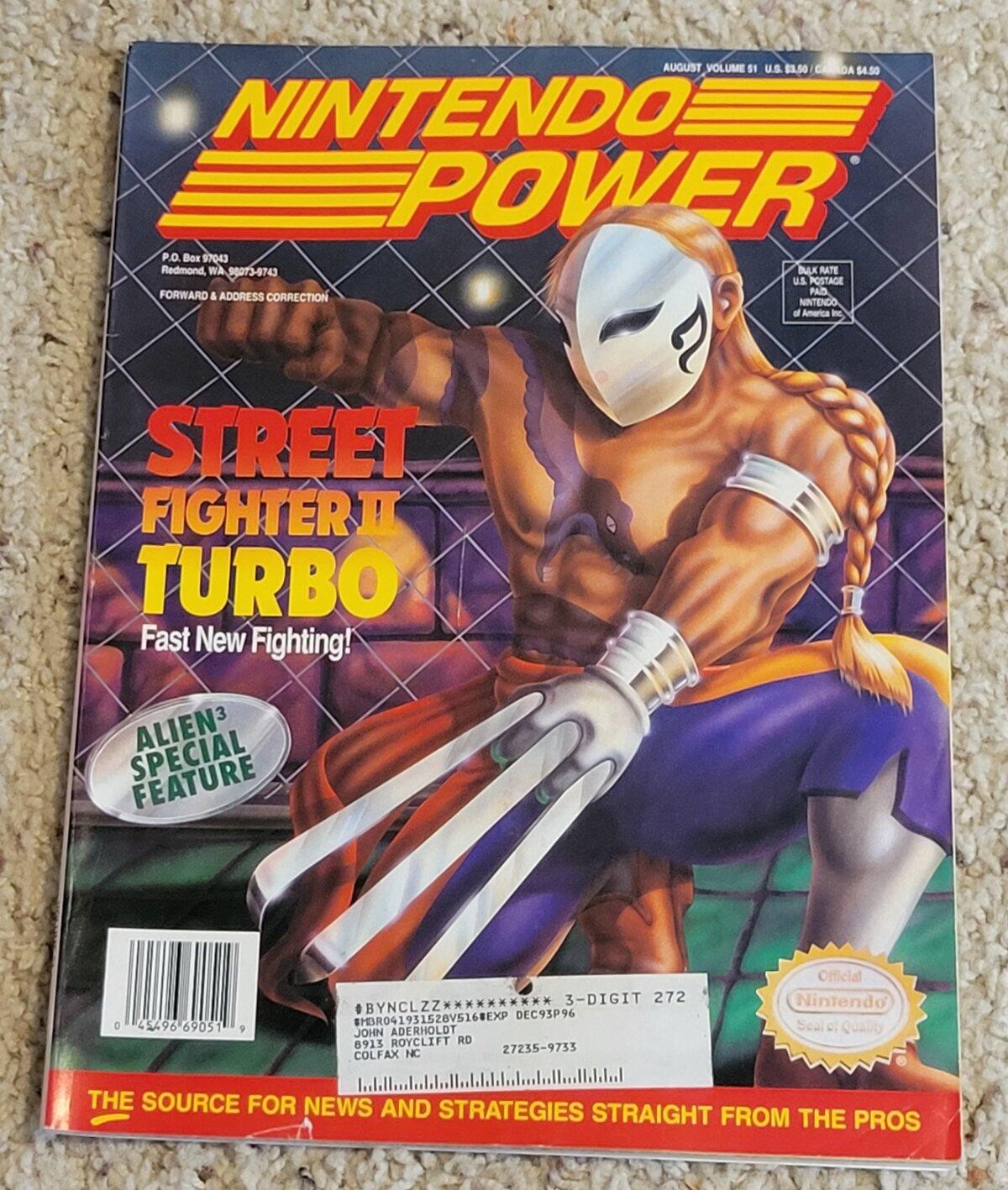 August 1993 Nintendo Power Magazine Street Fighter II Turbo W/ Poster Cards