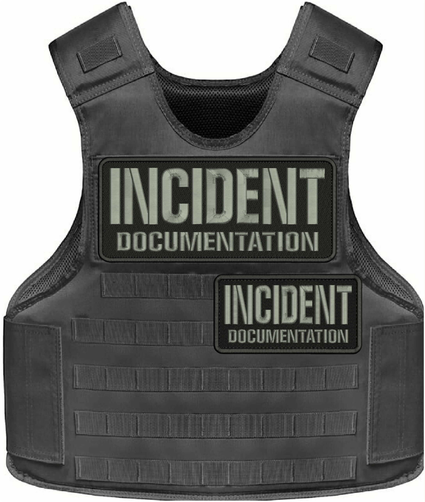 INCIDENT DOCUMENTATION 2 EMB PATCHES 4X10 AND 3X6 HOOK ON BACK GRAY ON BLACK