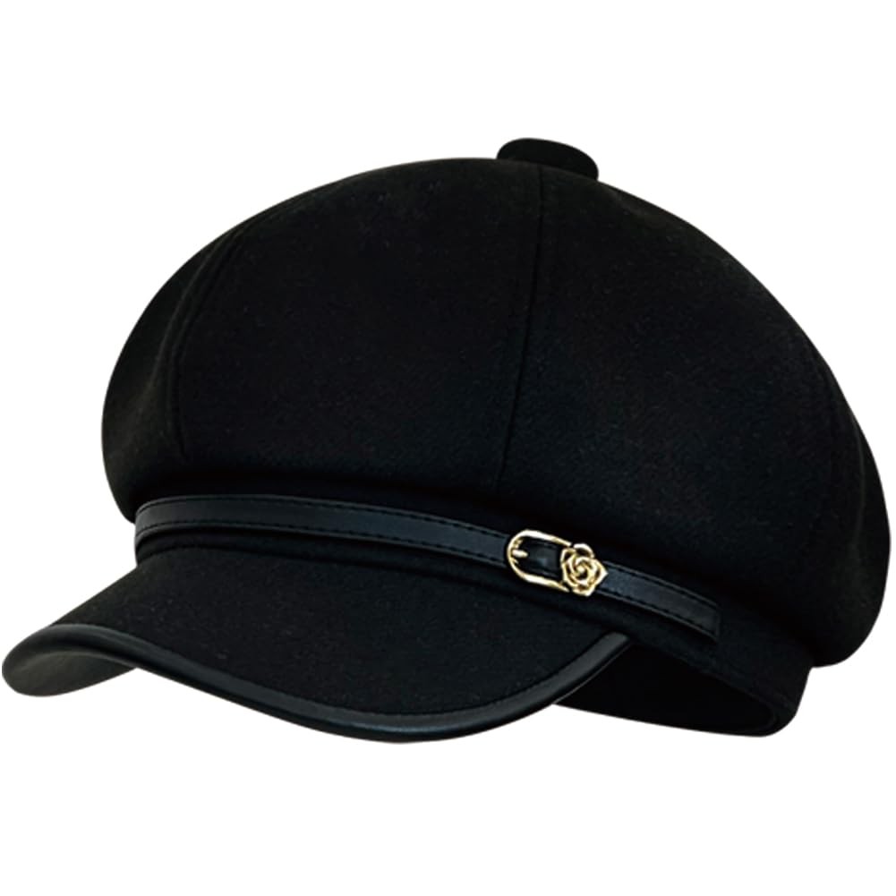 Womens Suede Newsboy Cap Wool Newsboy Hat Winter Baker Boy with Belt Buckle V...