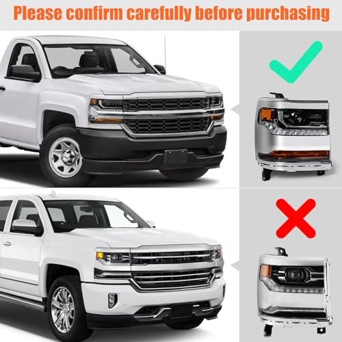 Headlight Assembly Compatible with Chevy Right Passenger Side Chrome Housing