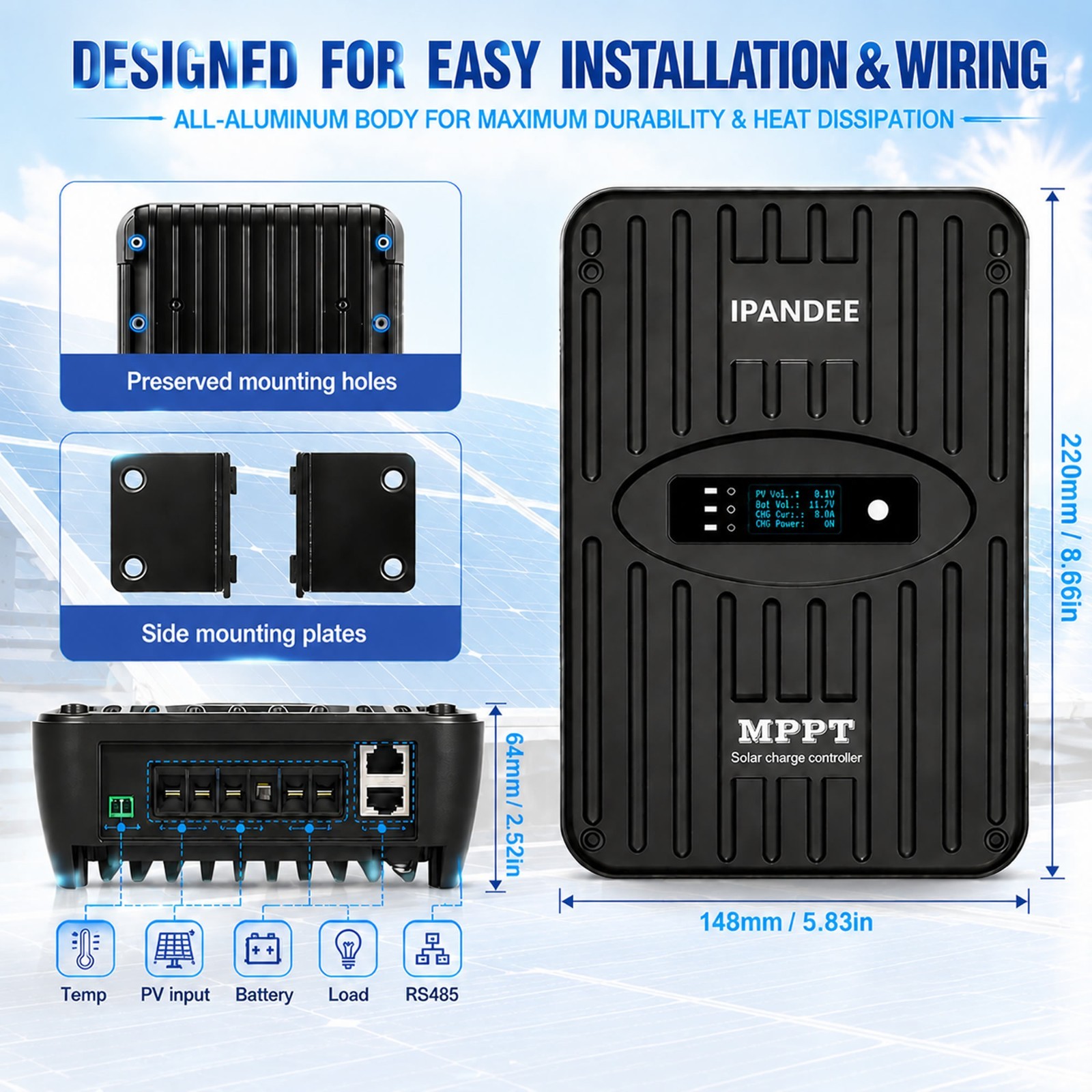 40A 12/24V MPPT Solar Charge Controller for Lead-acid Battery/Lithium Activation