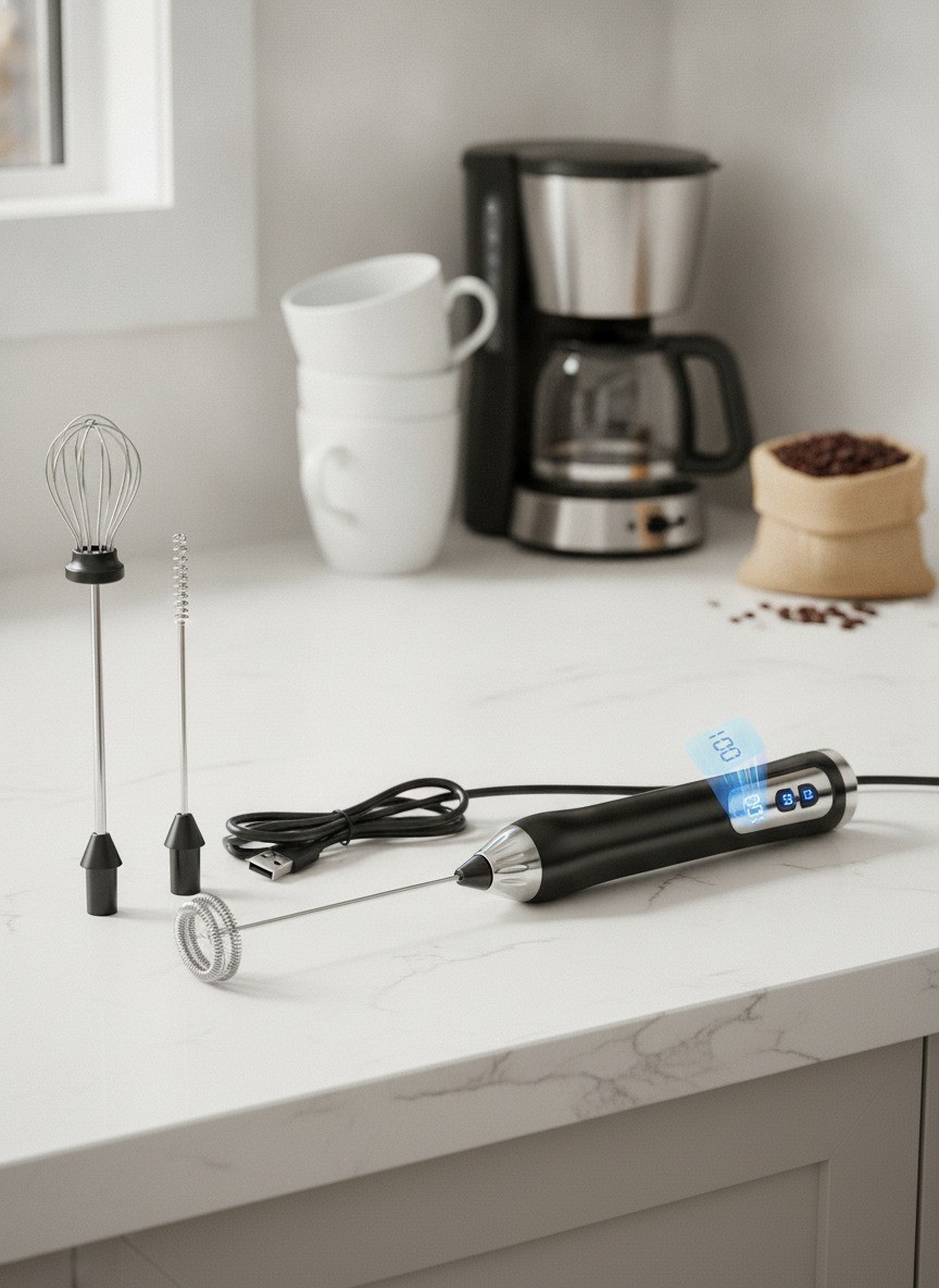 Rechargeable Milk Frother, USB-C, IP67 Waterproof, 3 Speed, Black