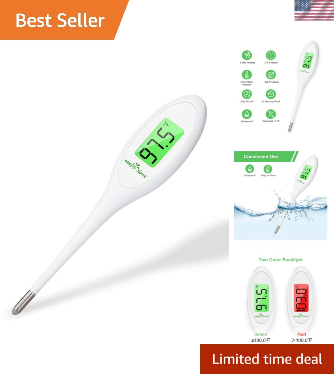8 Sec Fast Reading Digital Oral Thermometer for Adult, Kid and Baby, Oral, Re...