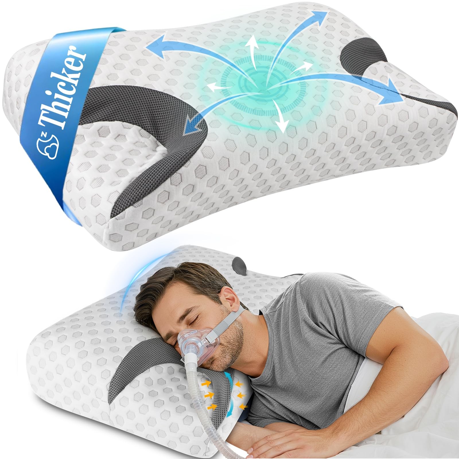 CPAP Pillow Side Sleeper Sleep Apnea Cervical Memory Foam Neck Support Suit