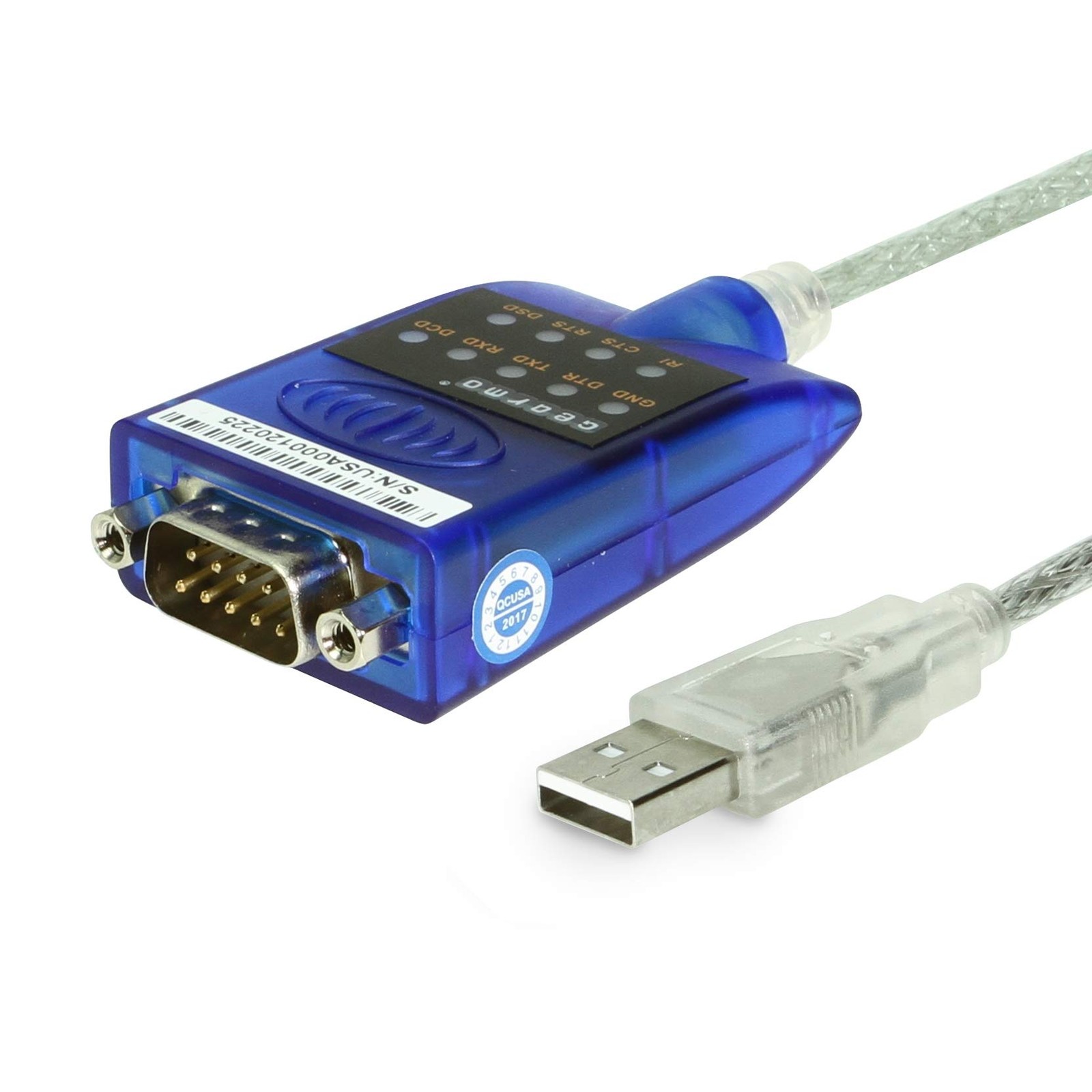 Gearmo USB to Serial RS-232 Adapter with LED Indicators, FTDI 5ft, Black