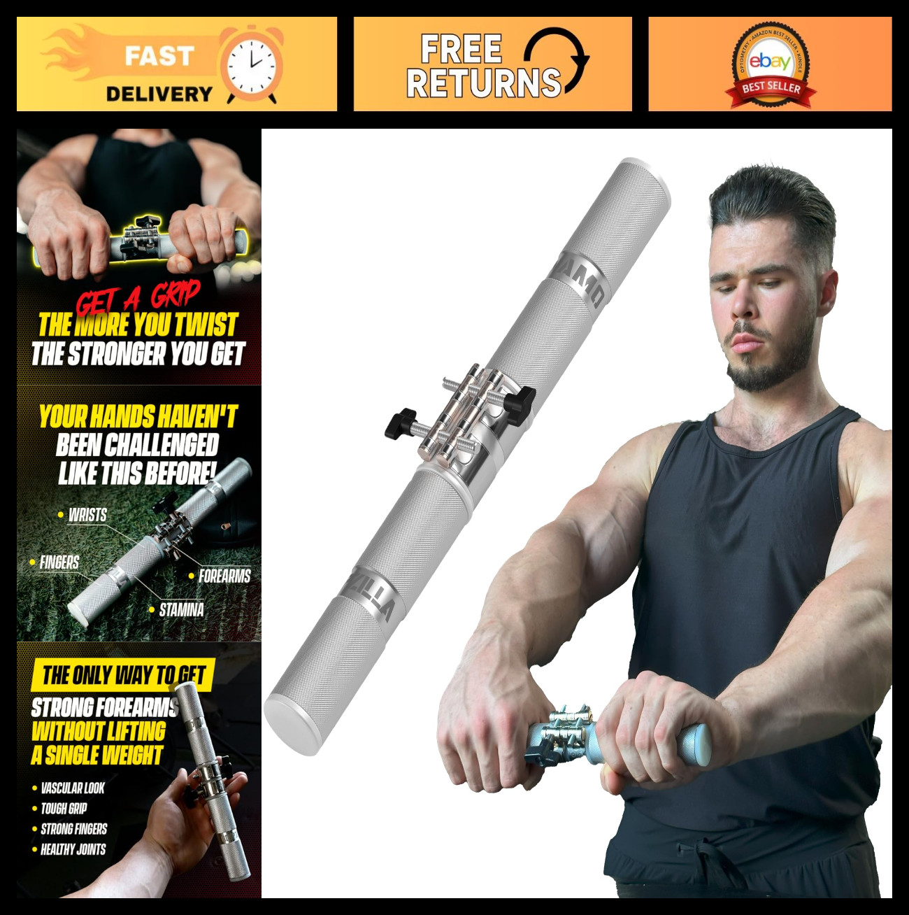 Forearm Strengthener & Wrist Roller - Comfortable Grip, Durable Design, Ideal fo