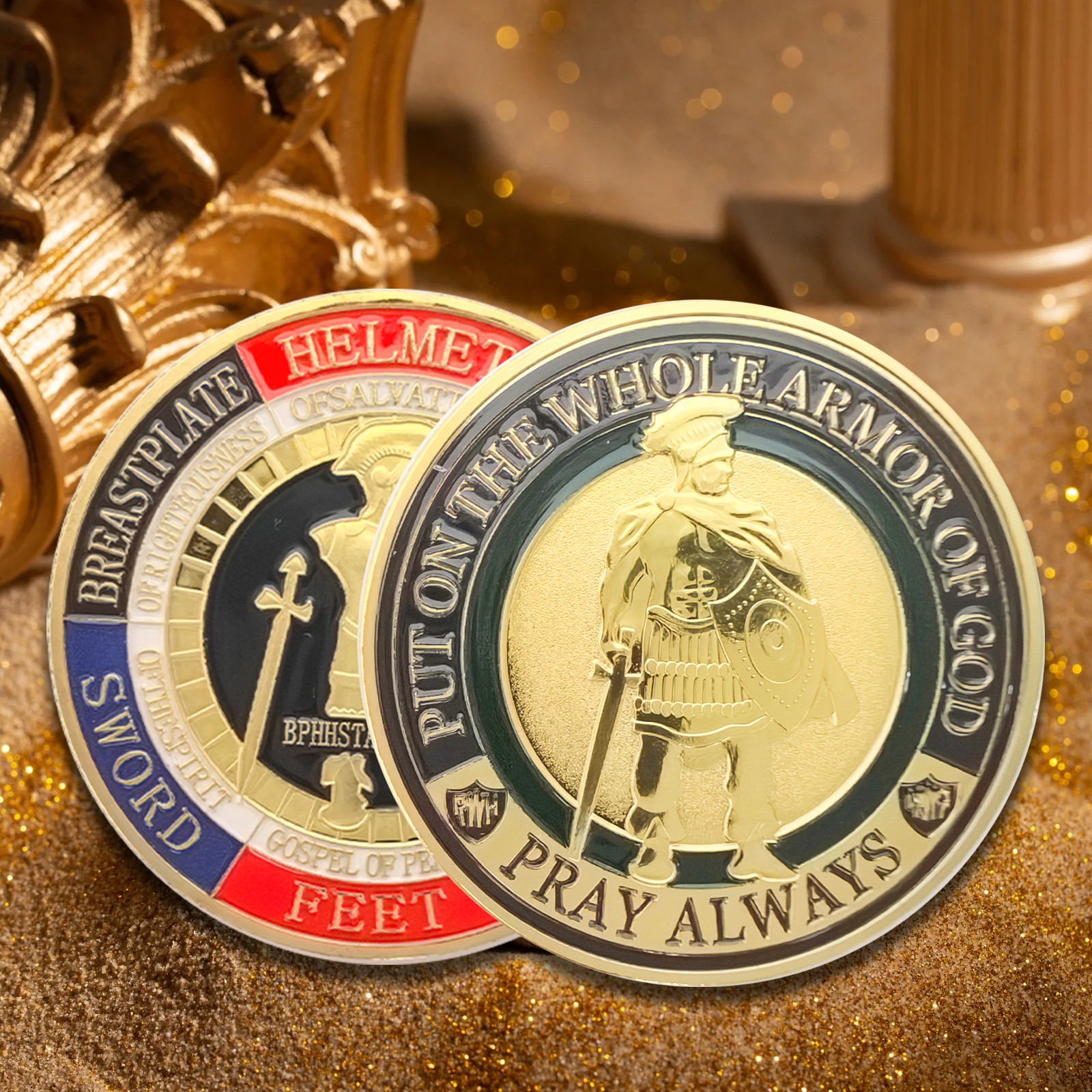 3Pcs Put On the Whole Armor Of God Commemorative Collection Challenge Coins
