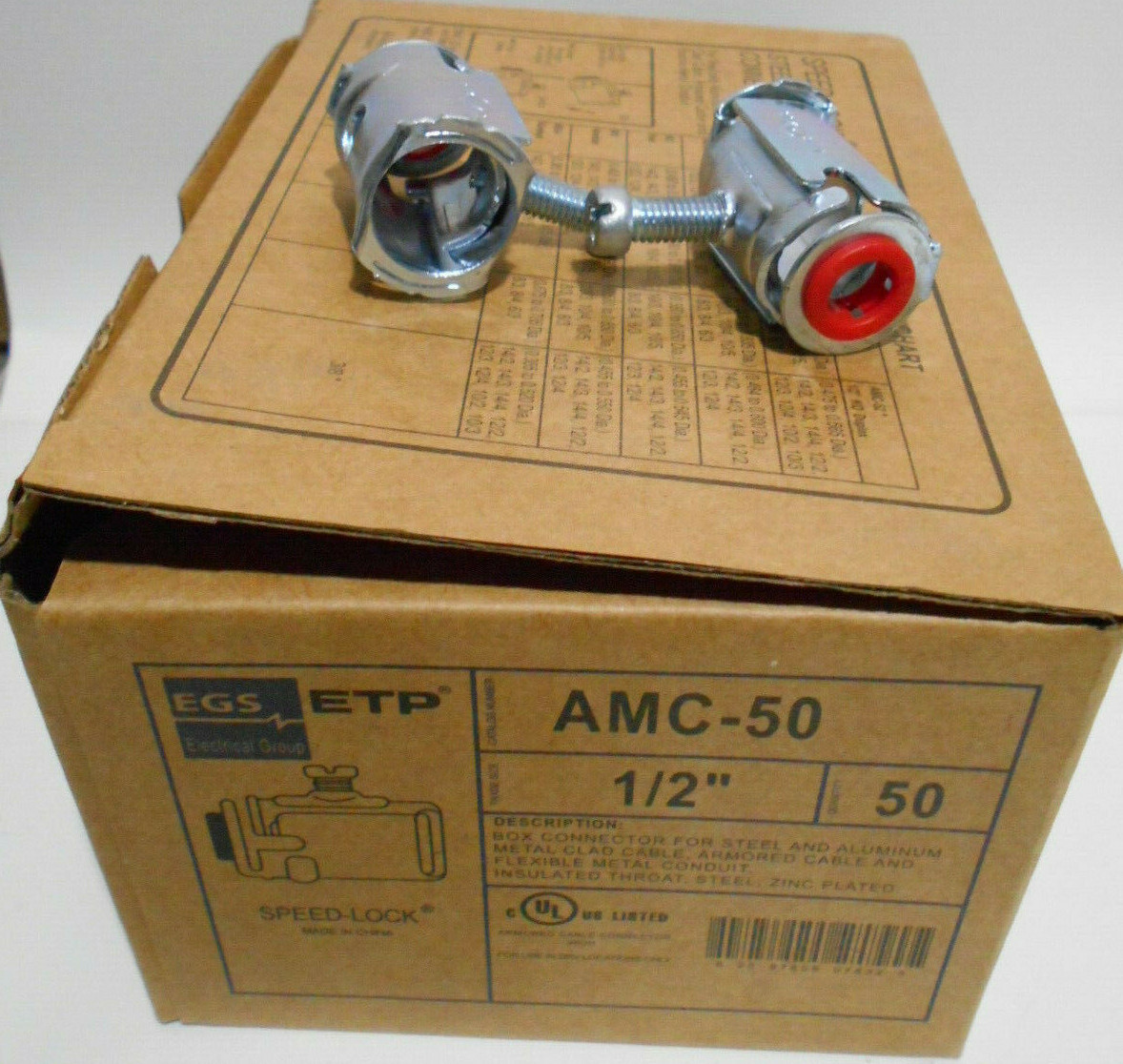Lot of 50 New EGS ETP AMC-50 Speed Lock 1/2" Steel Box Connectors