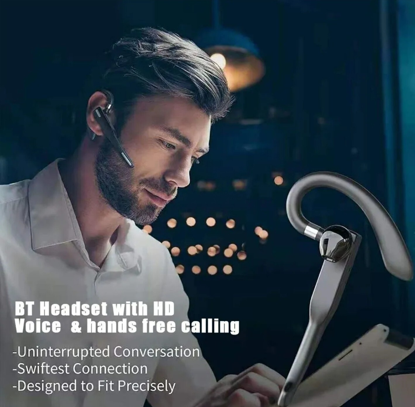 Bluetooth 5.0 Earpiece Wireless Headset Noise Cancelling Earbuds Driving Trucker