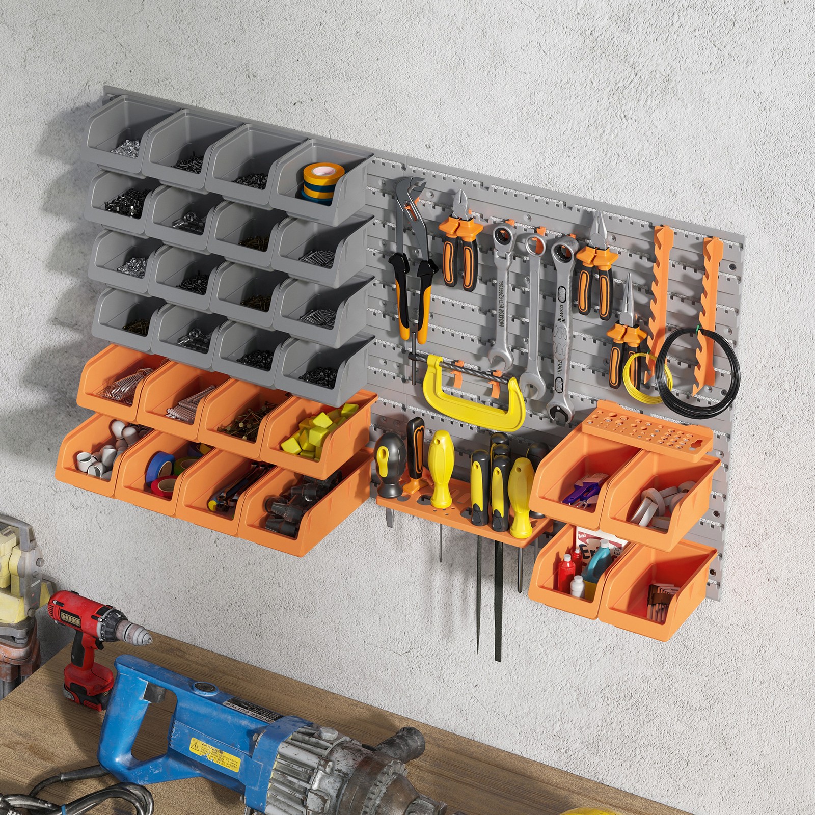 DURHAND 44 Piece Wall Mounted Pegboard Tool Organizer Rack Kit with Various Size