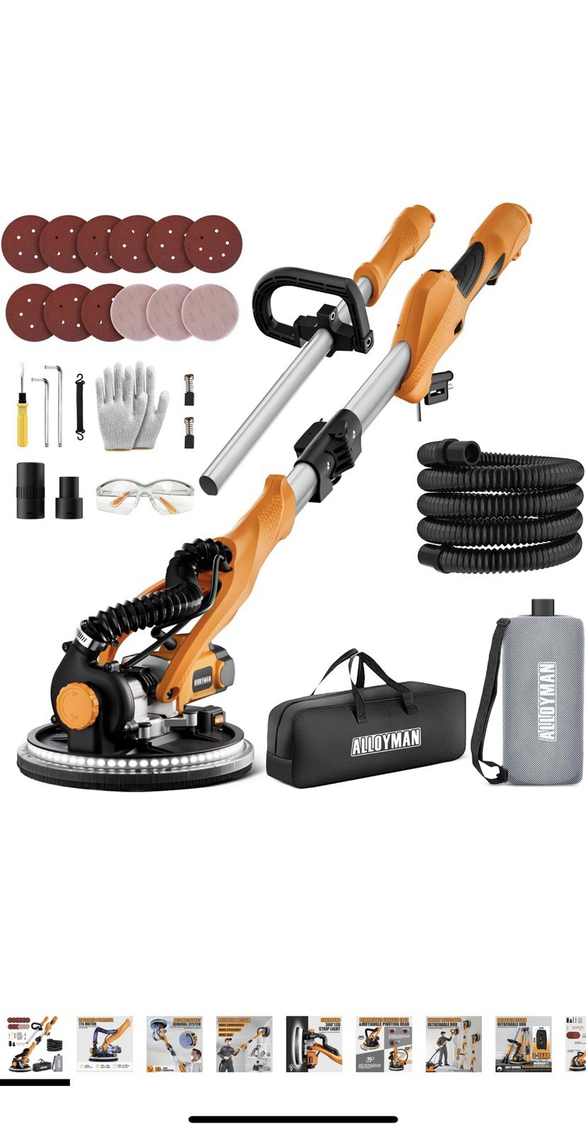 Drywall Sander, 1050W Electric Drywall Sander with Vacuum Dust Collection, 7 ...