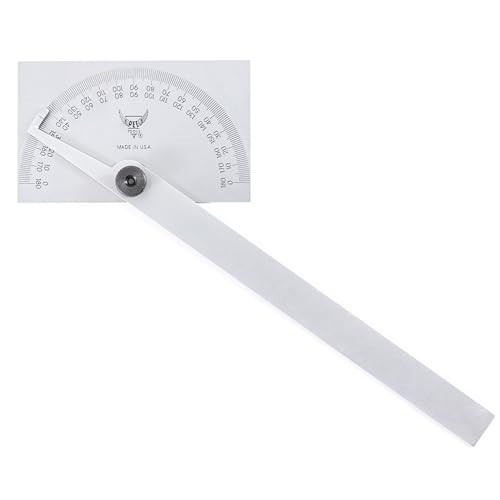 Stainless Steel Angle Protractor - 6" Blade, Double Graduation, Bevels & Radial