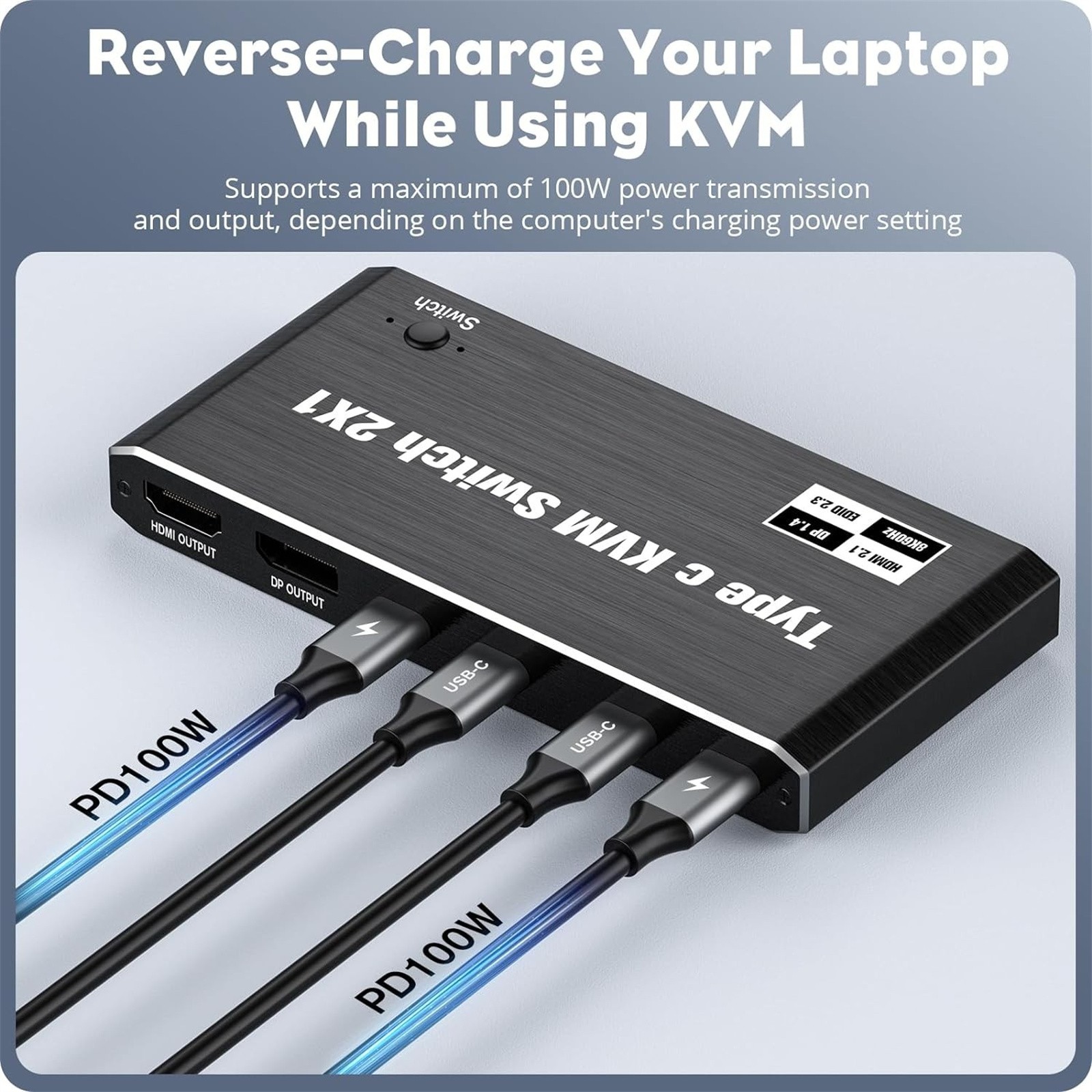 8K 2x1 2 In 1 Out USB C KVM Switch Switcher 4 USB Port For 2 Laptop 1 Monitor