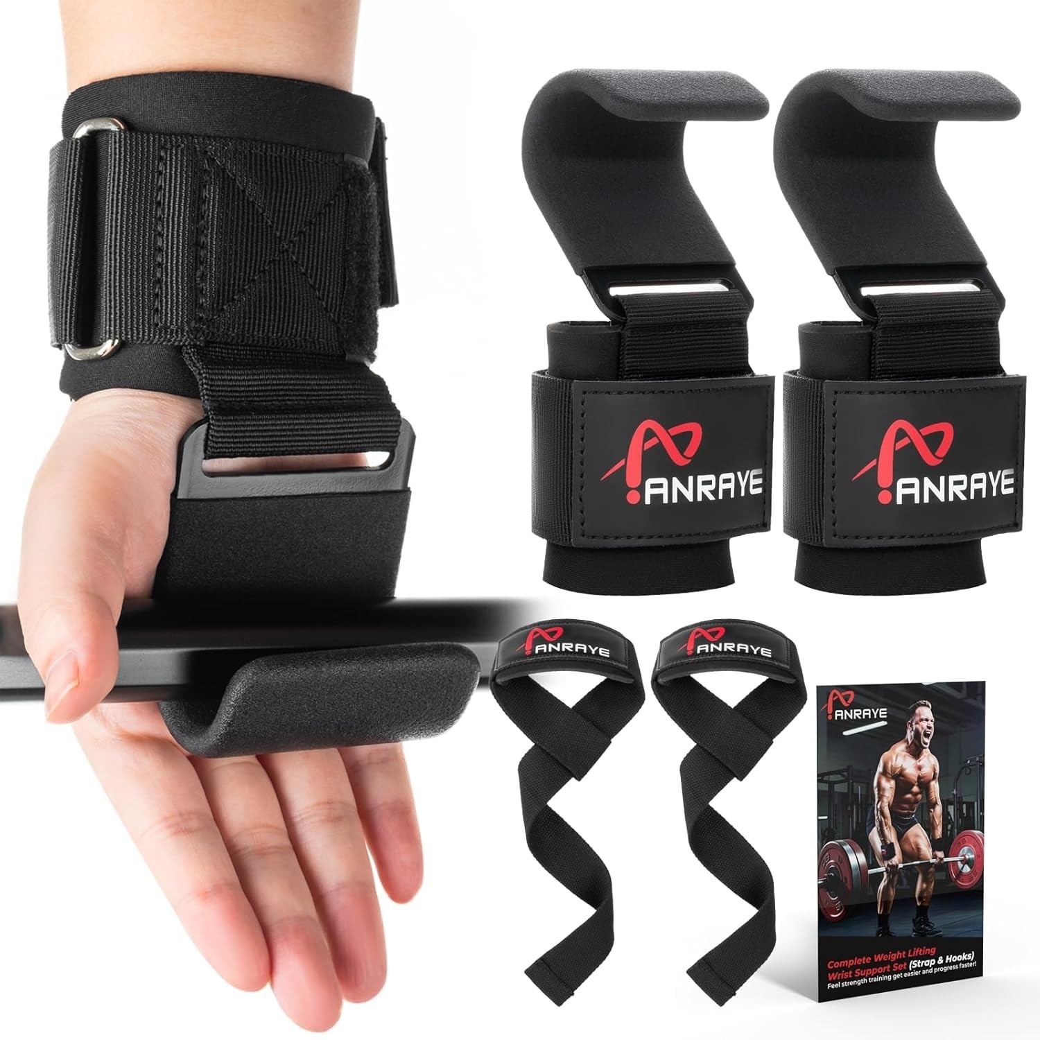 Weight Lifting Hooks & Wrist Straps Set – Lifting Hooks with Anti-Slip Grip