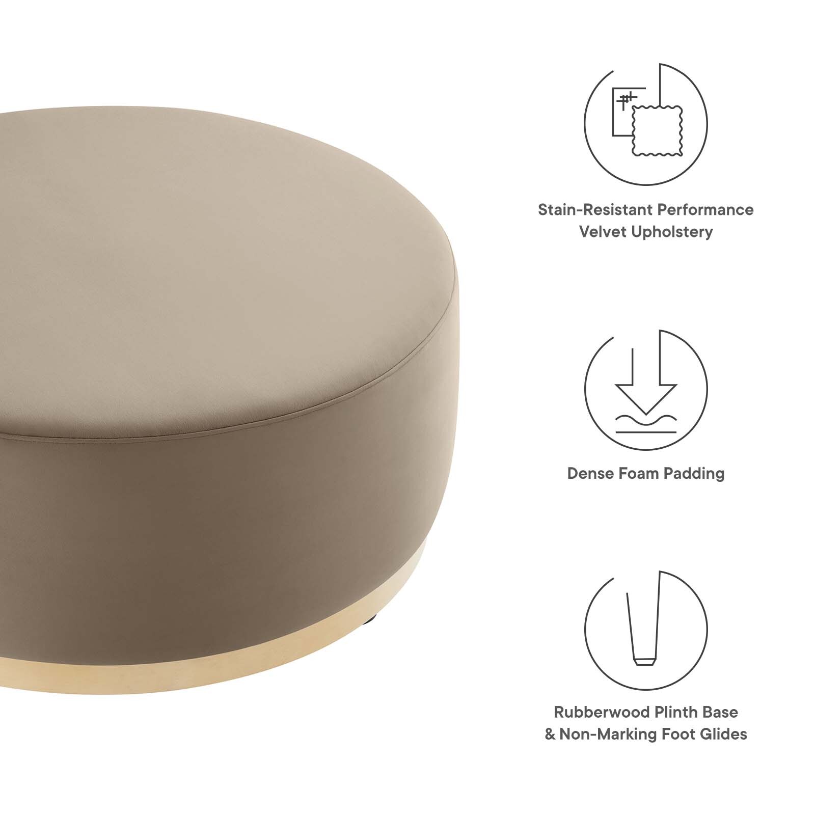 Modway Large 38" Round Performance Velvet Upholstered Ottoman