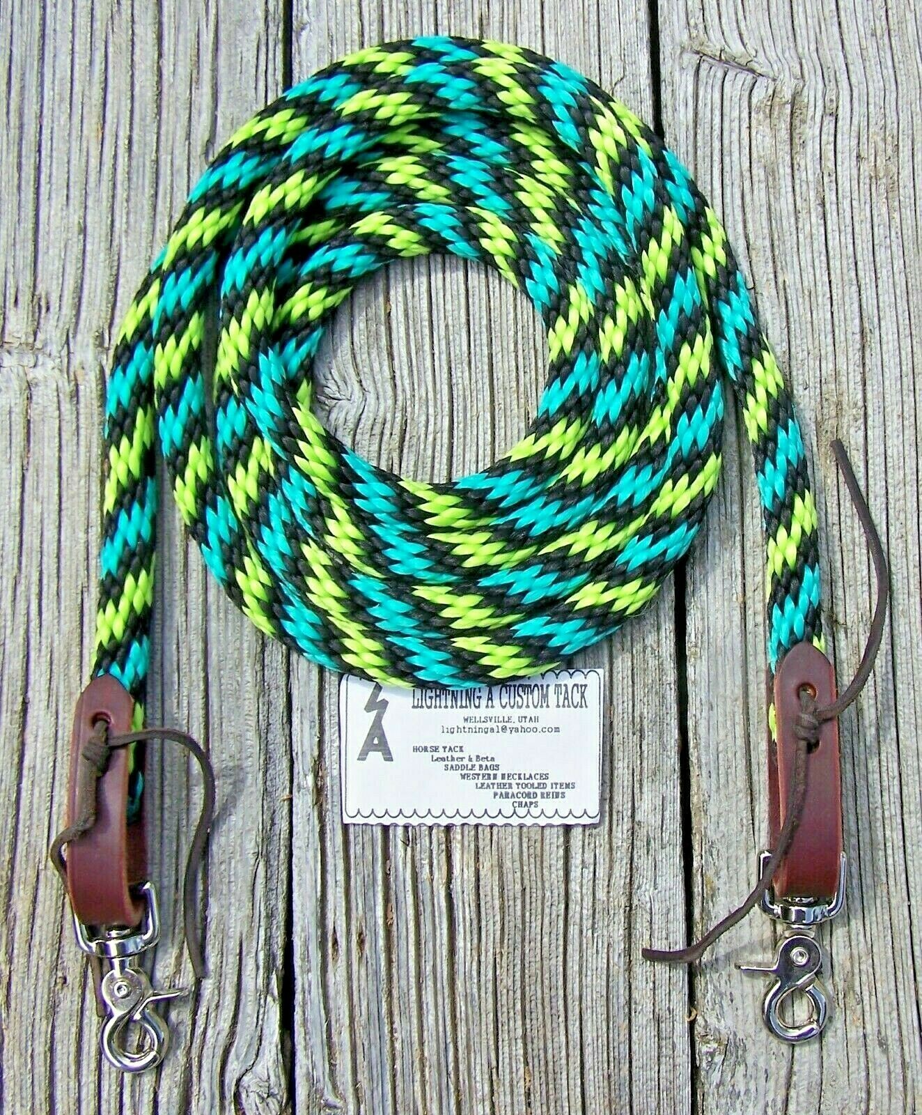 6' Reins Loop Rope Roping Pony Rein Barrel Race Pony Single Trail black tur lime