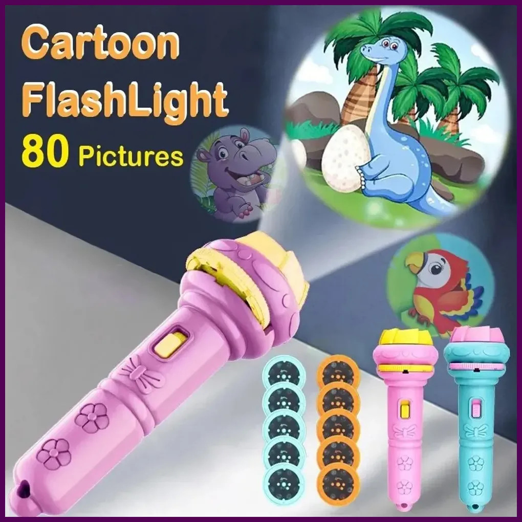 10 Cards Cartoon Projection Flashlight 80 Patterns Creative Children Flashlight