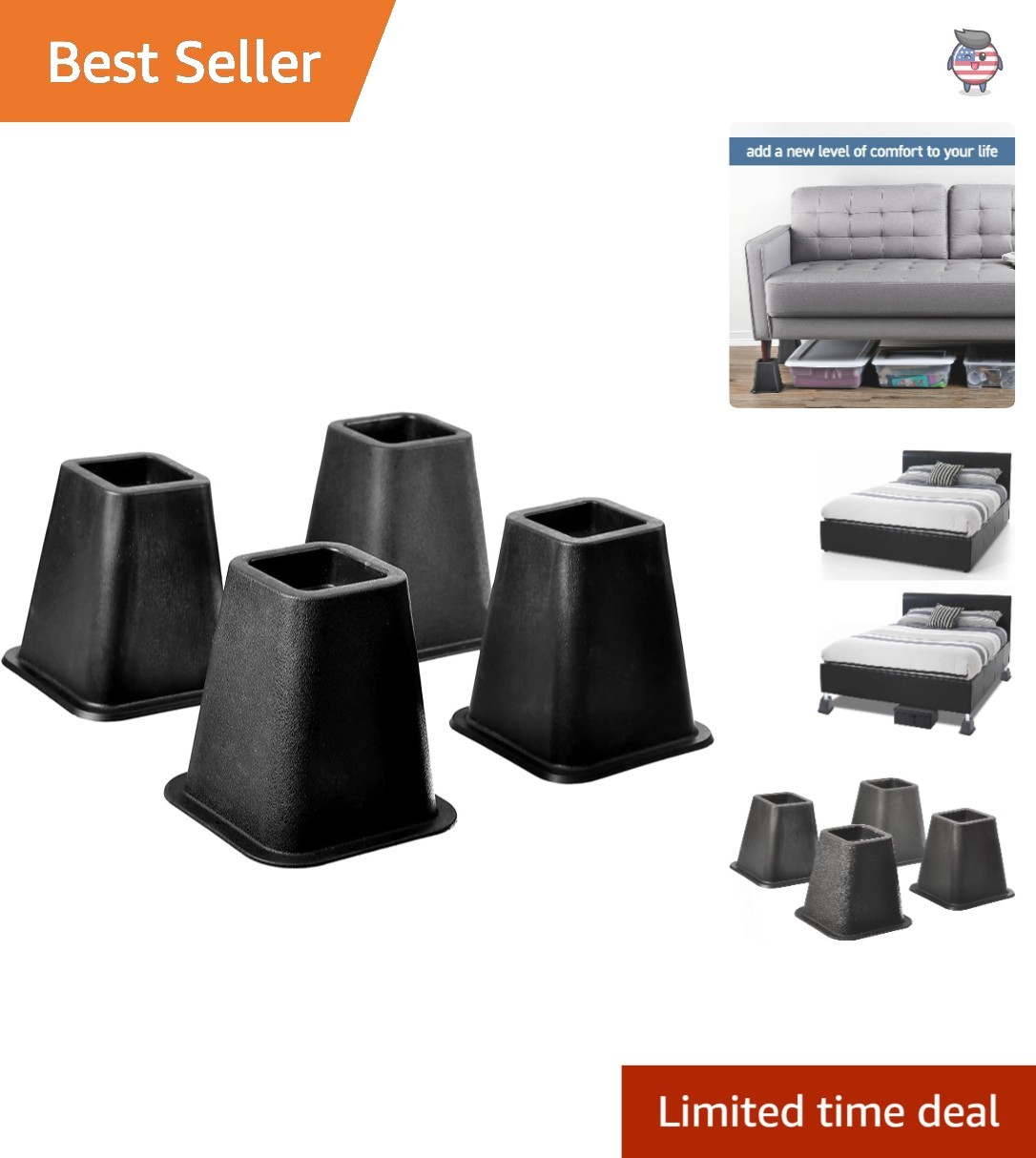 Versatile Heavy Duty Bed Lifters - Ideal for All Bed Sizes & Dorms - 4-Pack