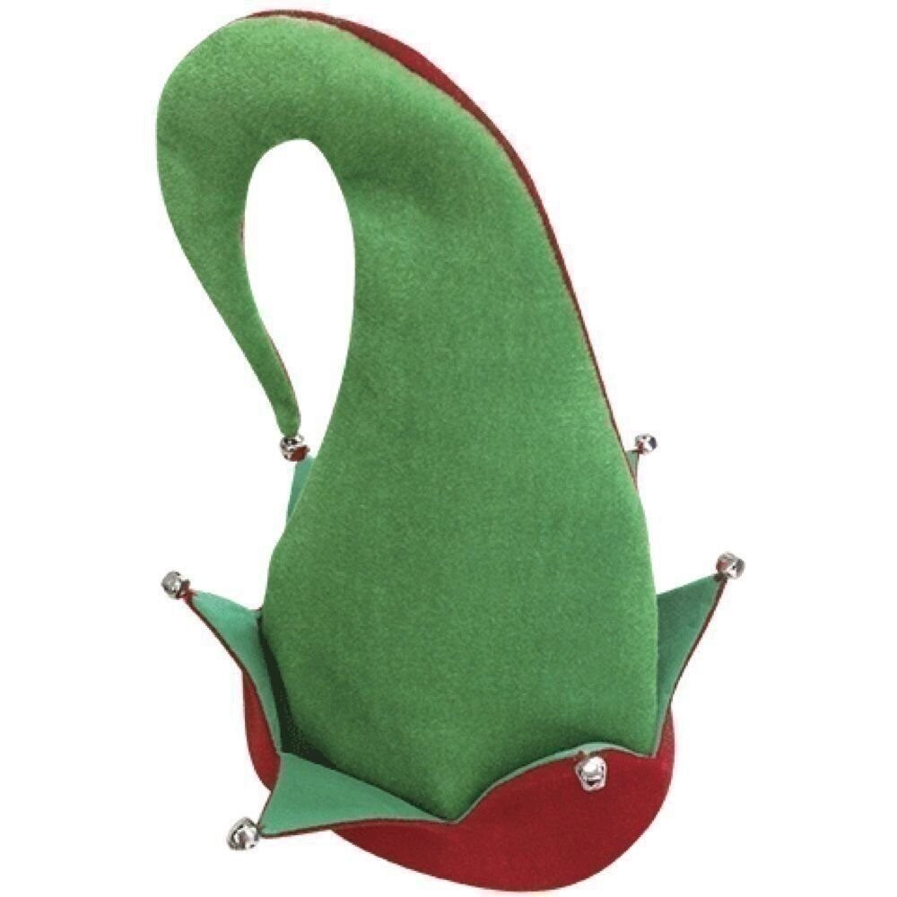 Loftus Jingle Bells Santa's Elf Curved Adult Costume Hat, Green/Red, One Size