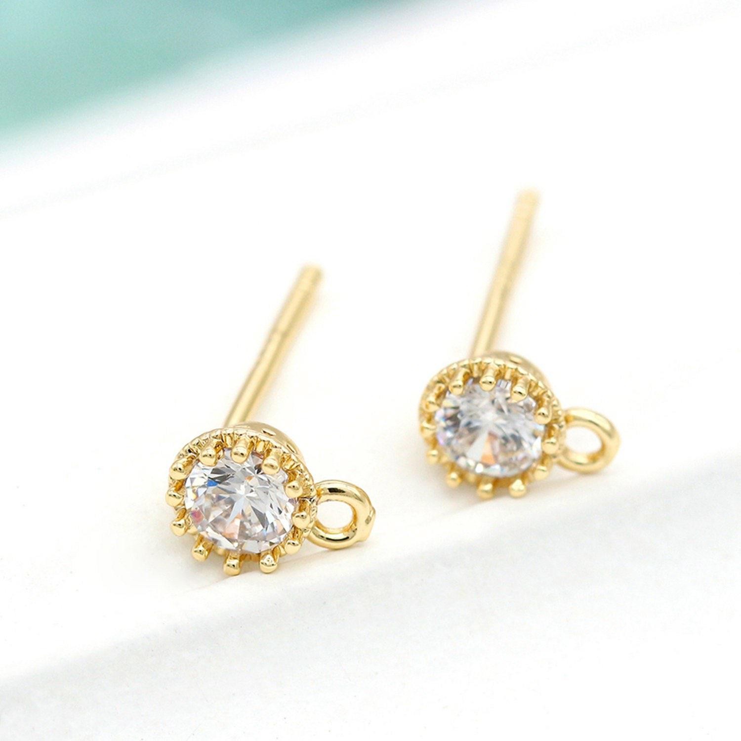 2Pairs 18K Gold Plated Stud Bezel Dot Earrings Connector Component GZX506
